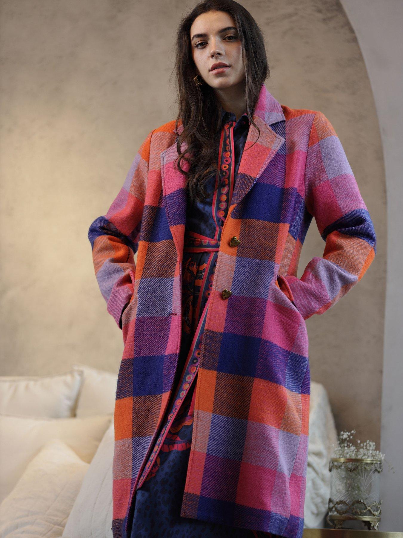 undefined Checked Wool Coat - Pink