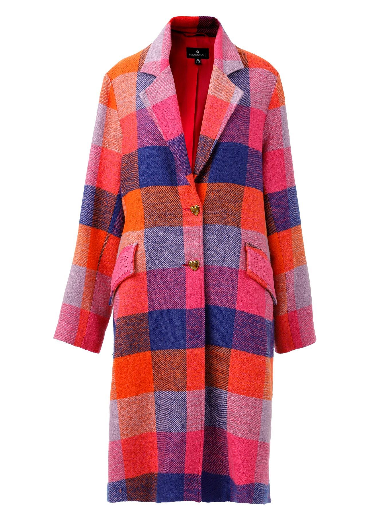 Image 4 of 5 of Emily Lovelock Checked Wool Coat - Pink
