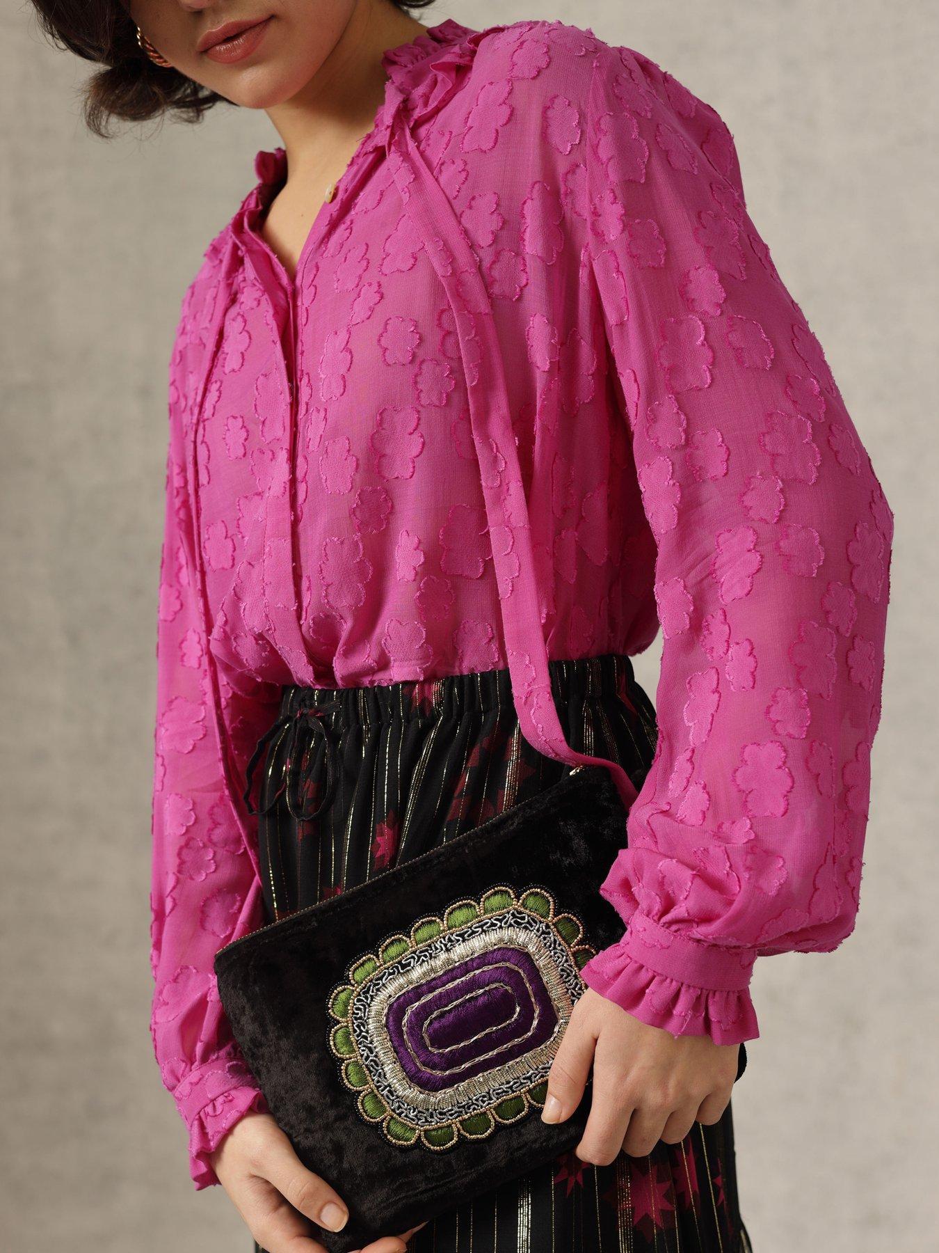 Image 3 of 5 of Emily Lovelock Jacquard Blouse - Pink