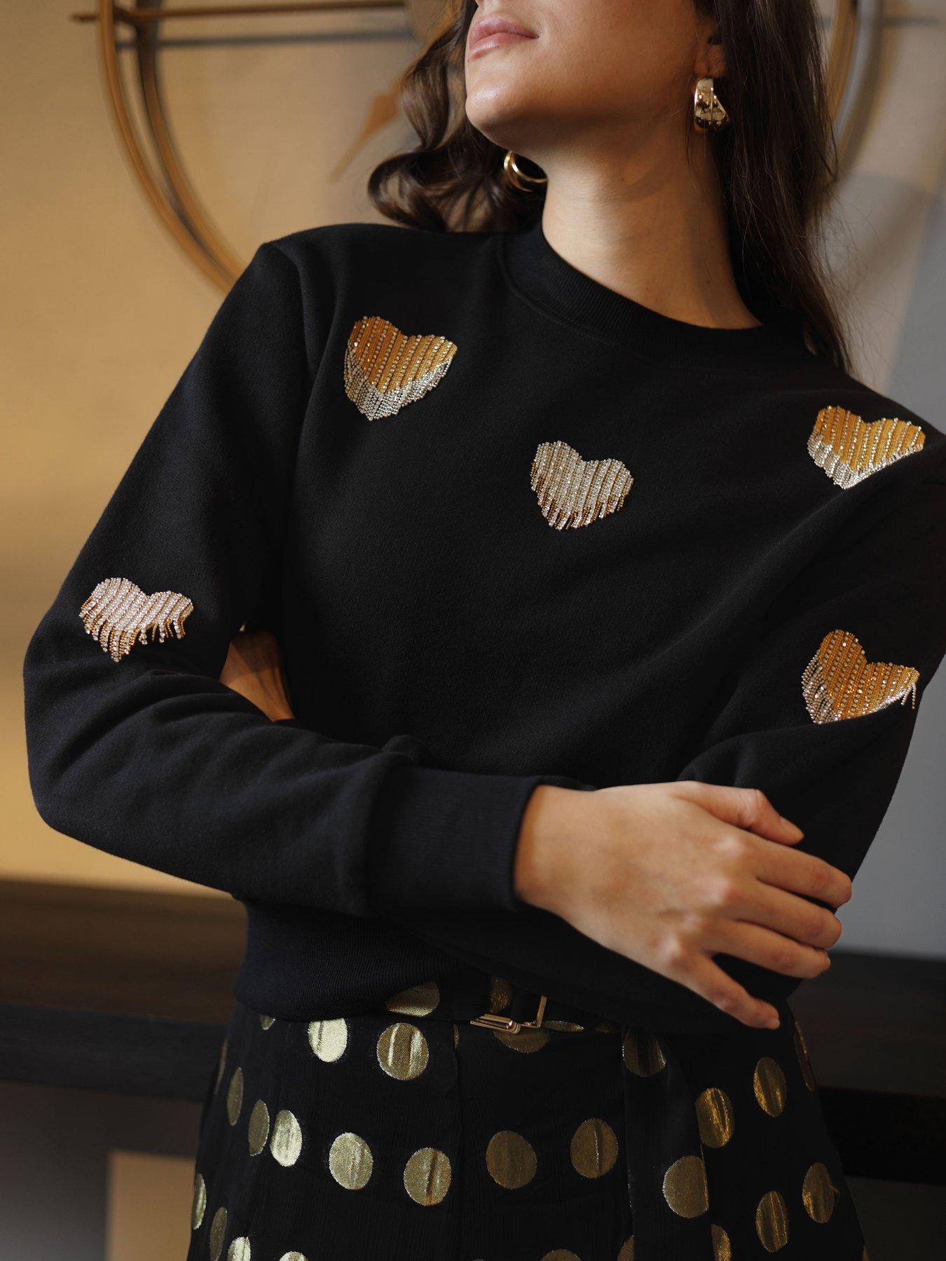 Image 1 of 5 of Emily Lovelock Sequin Heart Sweat - Black