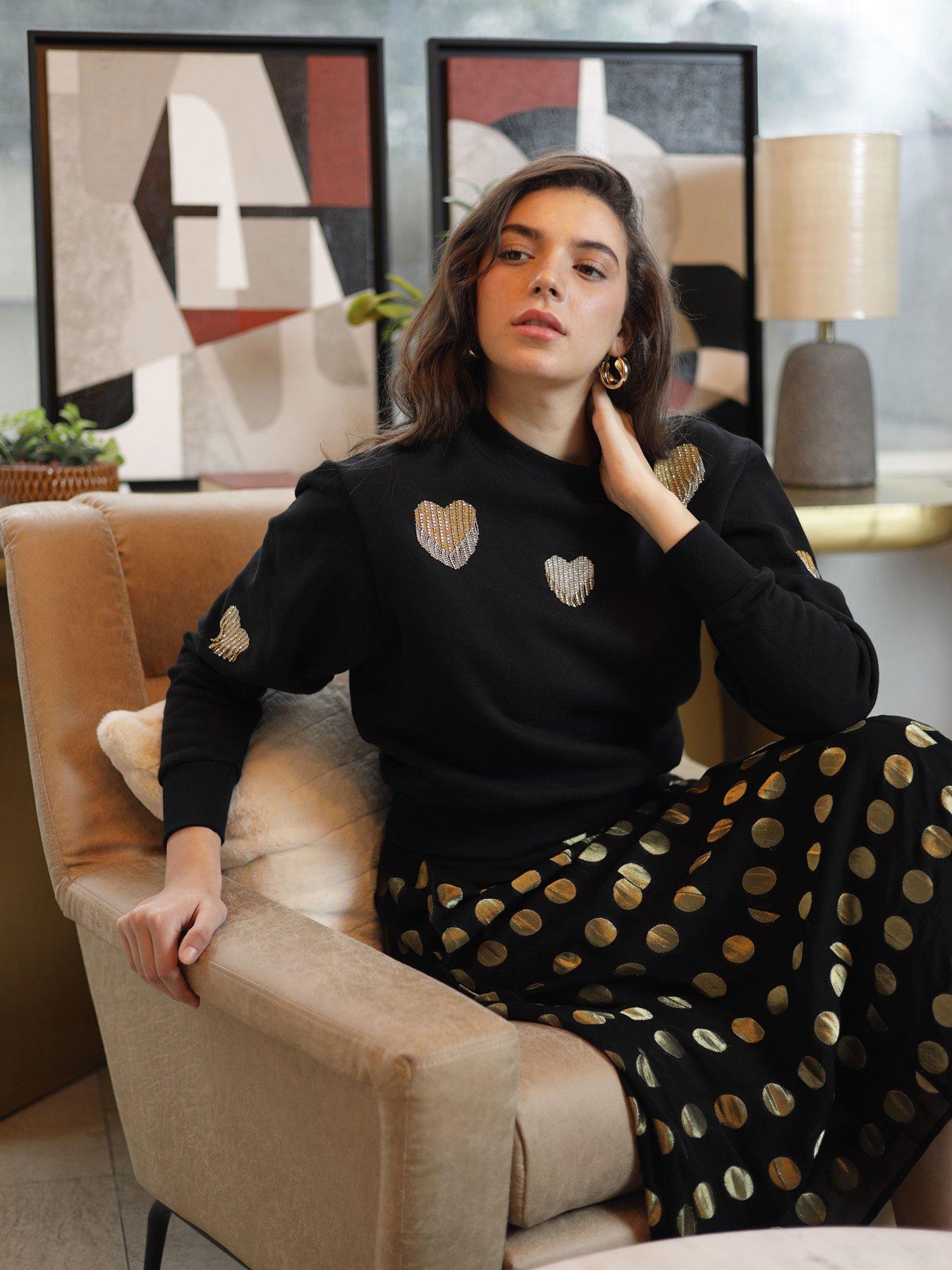 Image 3 of 5 of Emily Lovelock Sequin Heart Sweat - Black