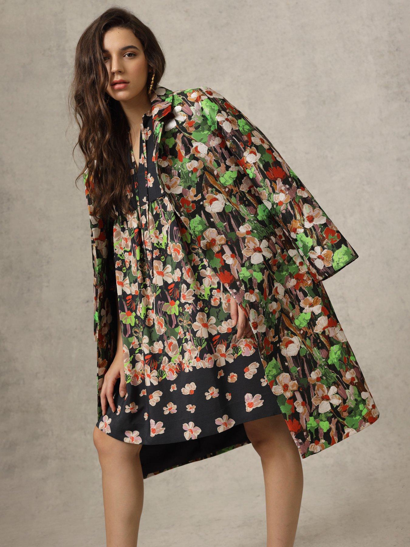 Image 3 of 5 of Emily Lovelock Jaquard Floral Metallic Coat