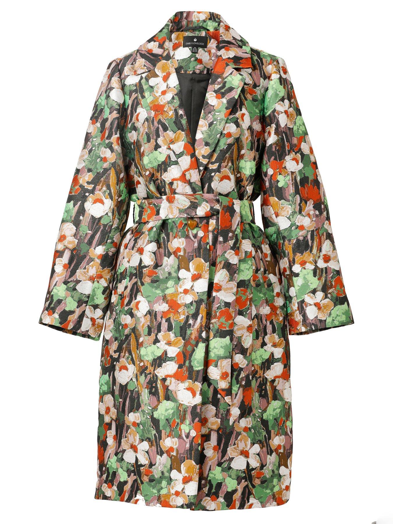 Image 4 of 5 of Emily Lovelock Jaquard Floral Metallic Coat