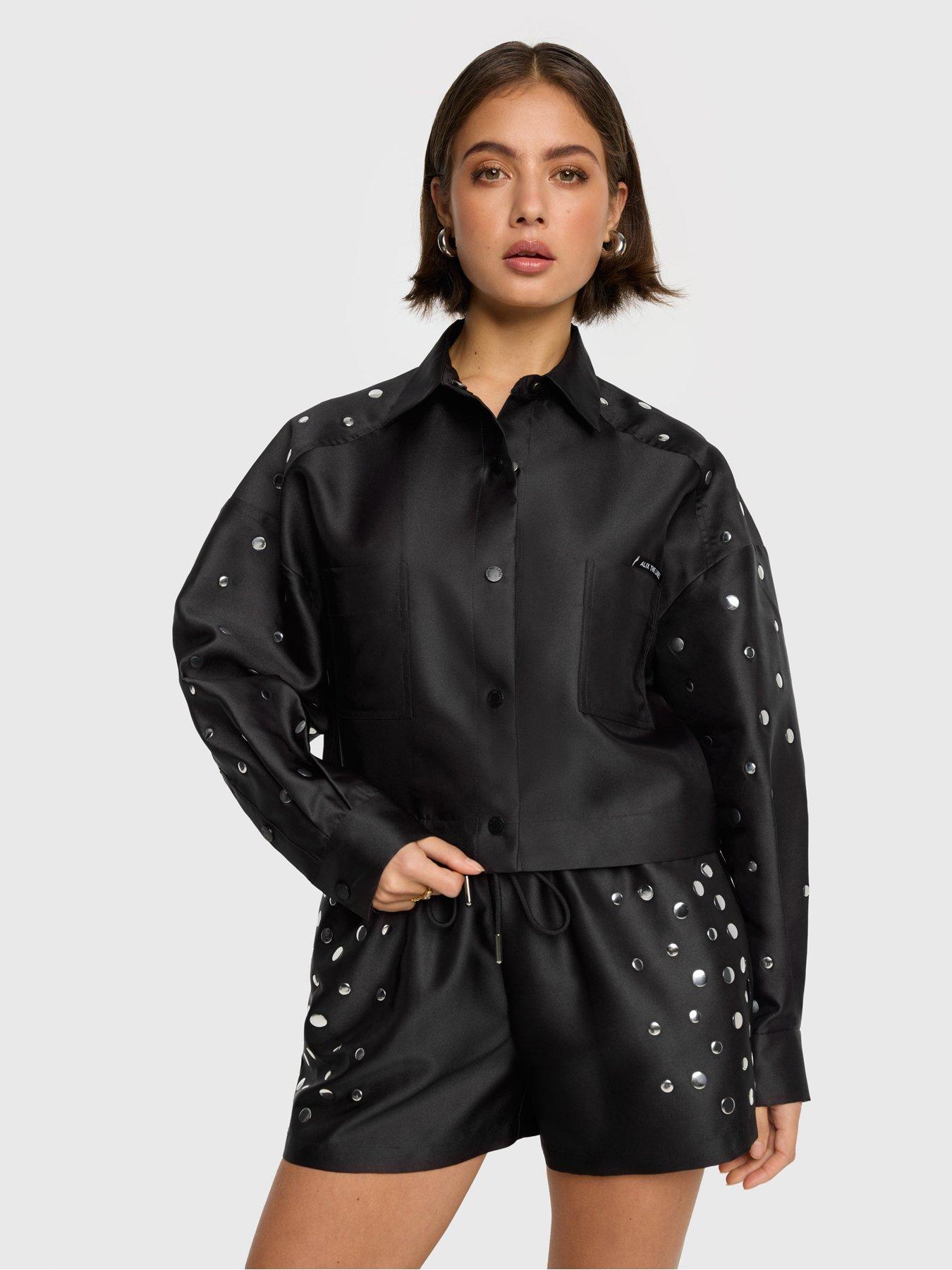 Image 1 of 5 of Alix the Label Studs Cropped Blouse - Black