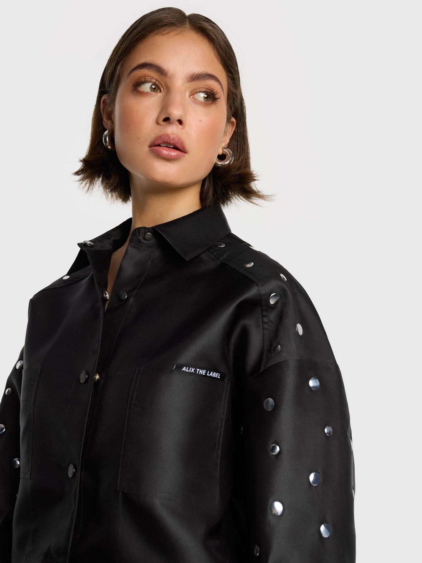 Image 3 of 5 of Alix the Label Studs Cropped Blouse - Black