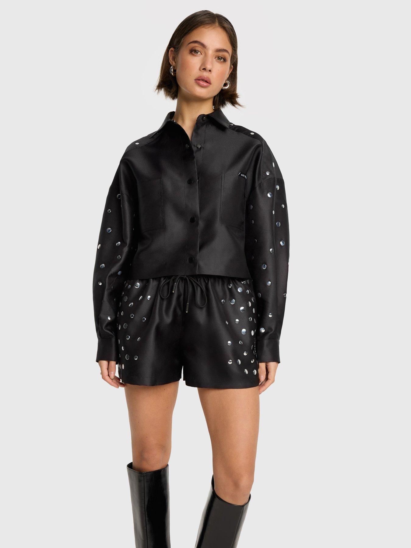 Image 4 of 5 of Alix the Label Studs Cropped Blouse - Black