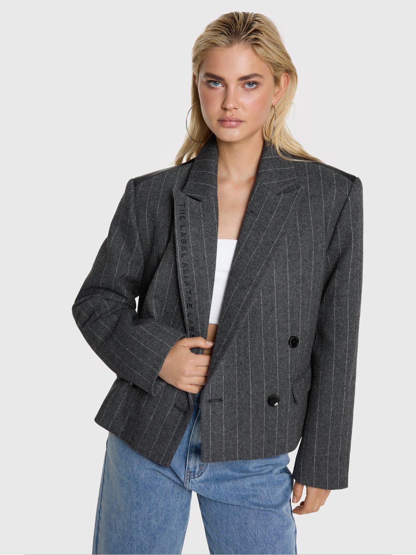  image of alix-the-label-striped-cropped-jacket-grey