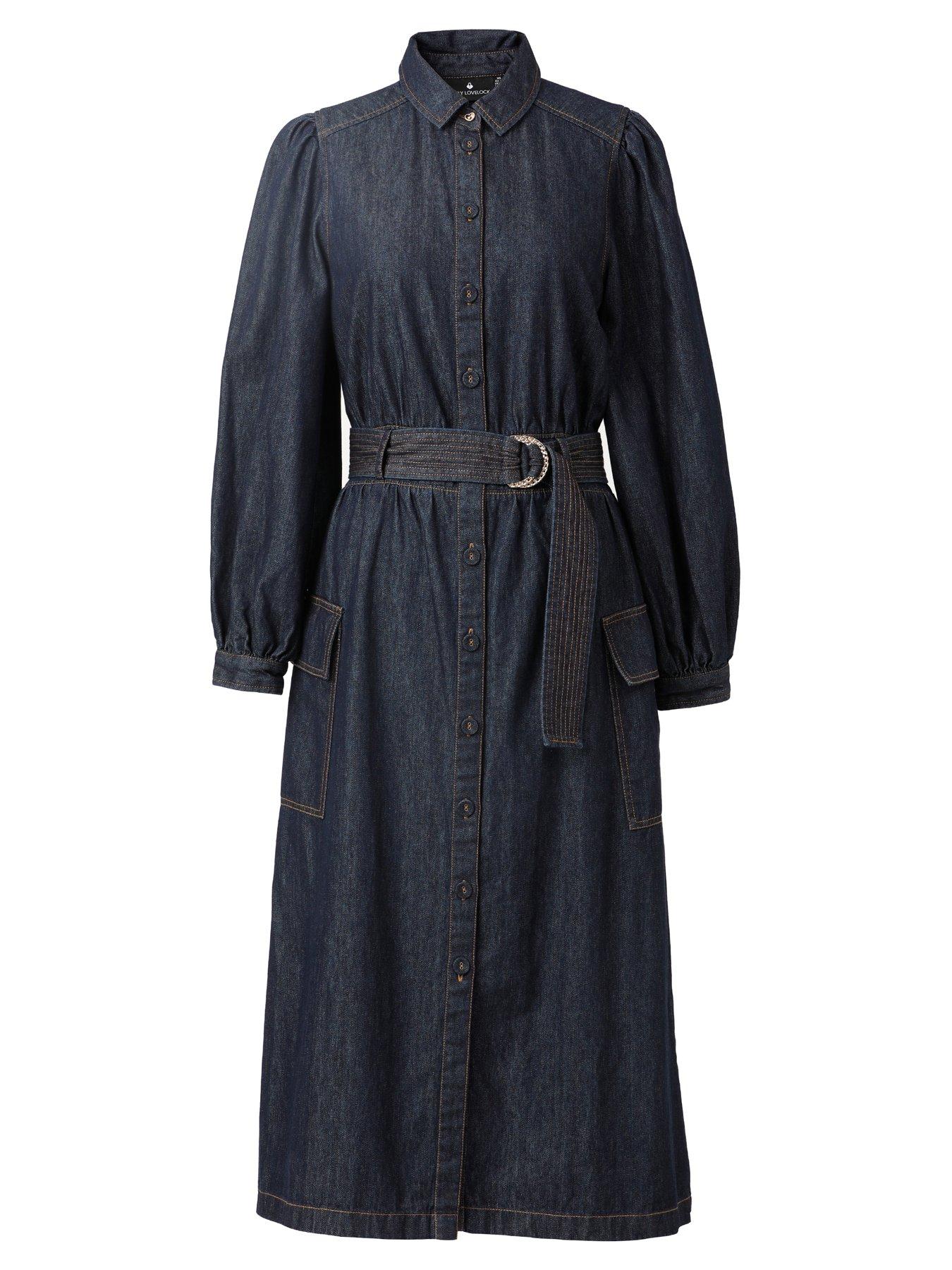  image of emily-lovelock-denim-belted-dress-blue