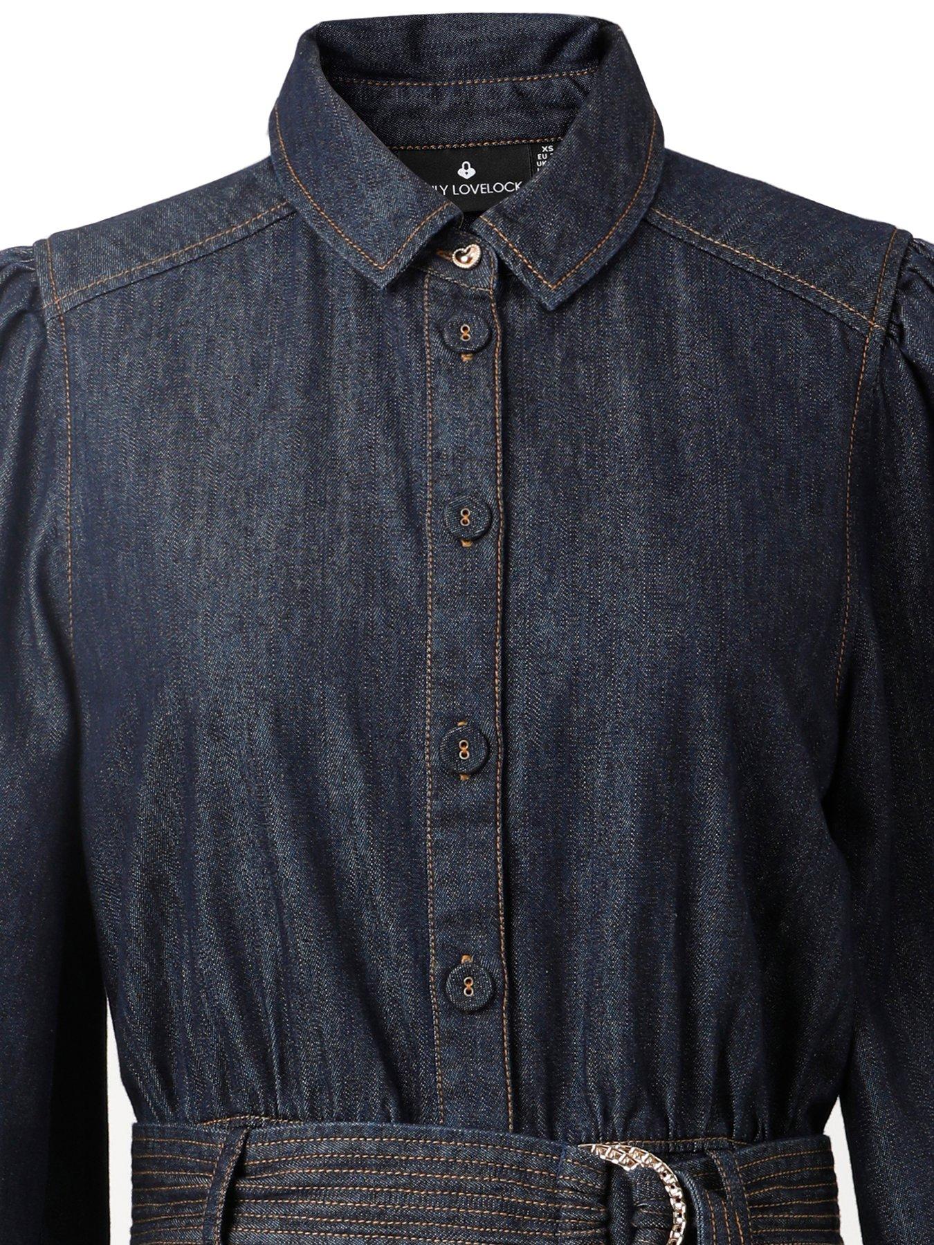  image of emily-lovelock-denim-belted-dress-blue