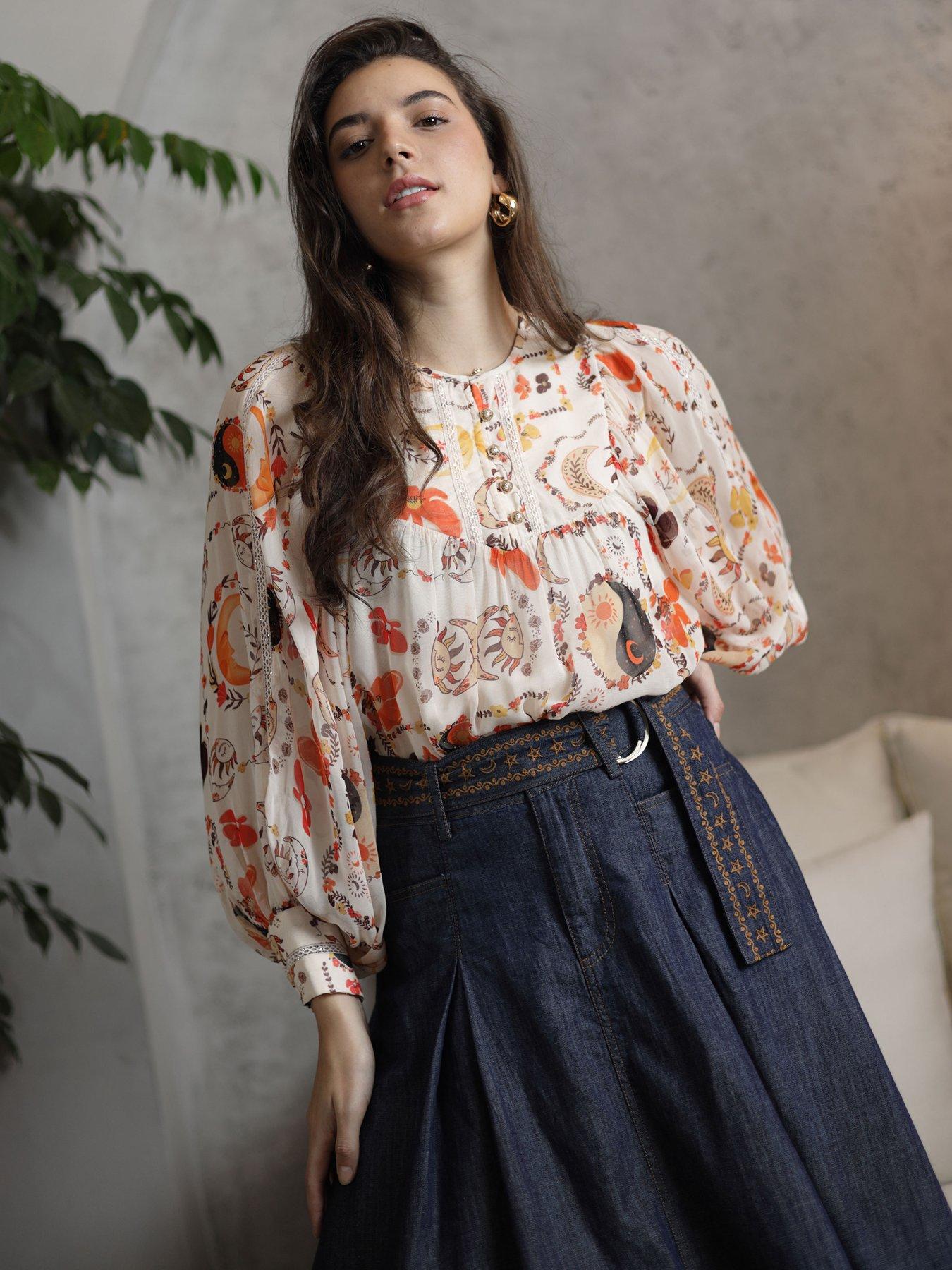 undefined Metallic Print Blouse