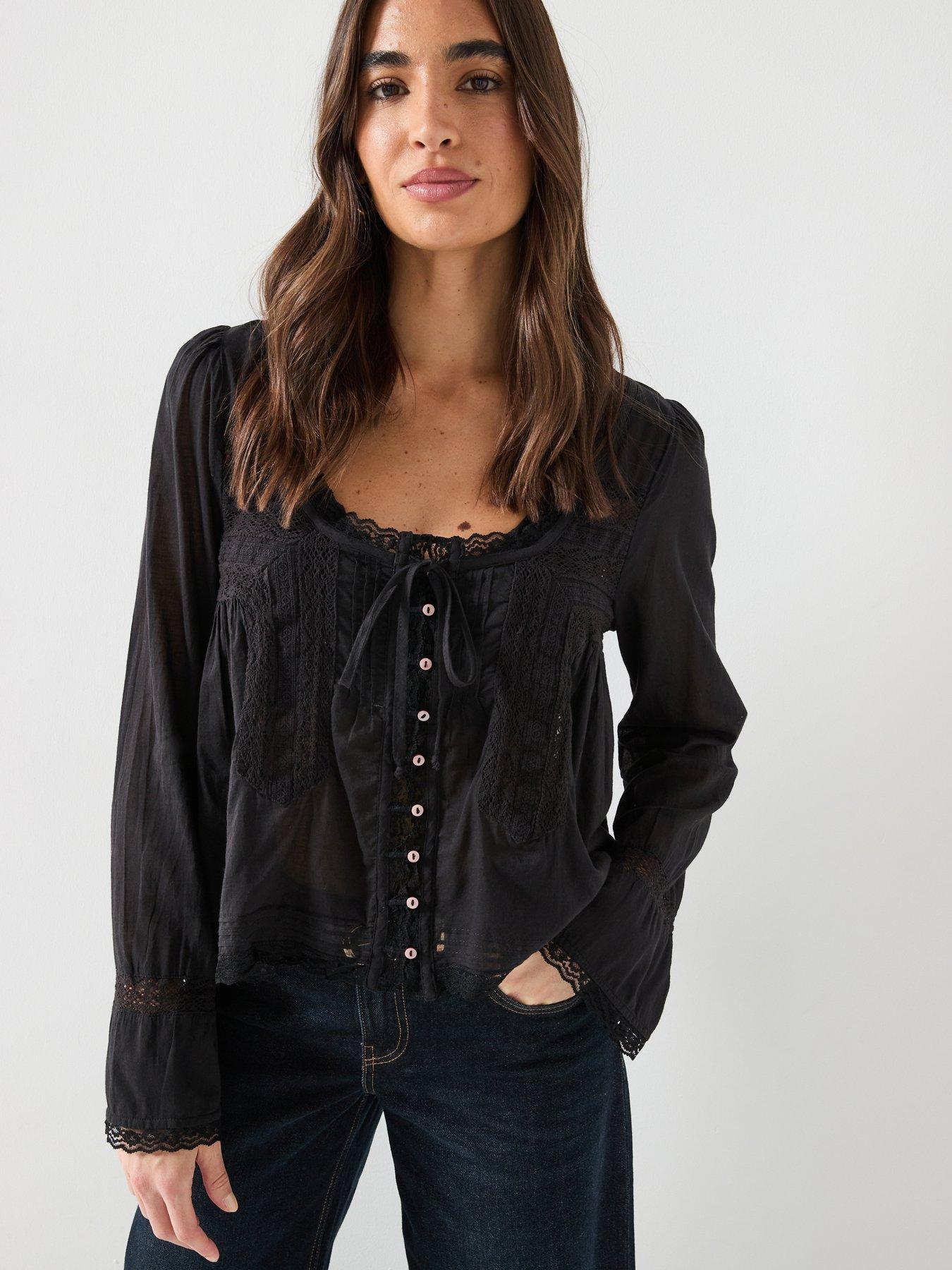 FREE PEOPLE Long Sleeve Evermore Blouse - Black