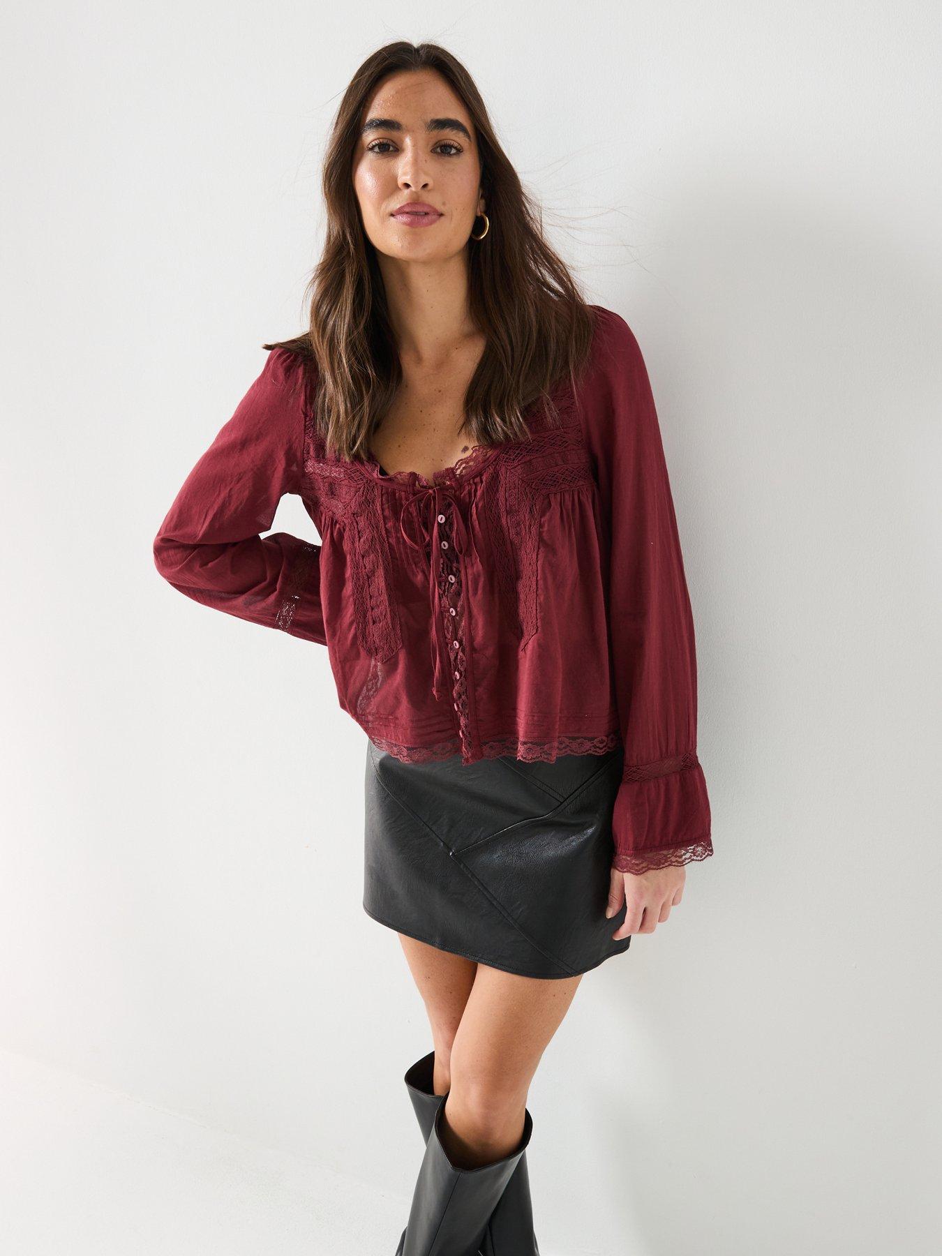 FREE PEOPLE Long Sleeve Evermore Blouse - Red