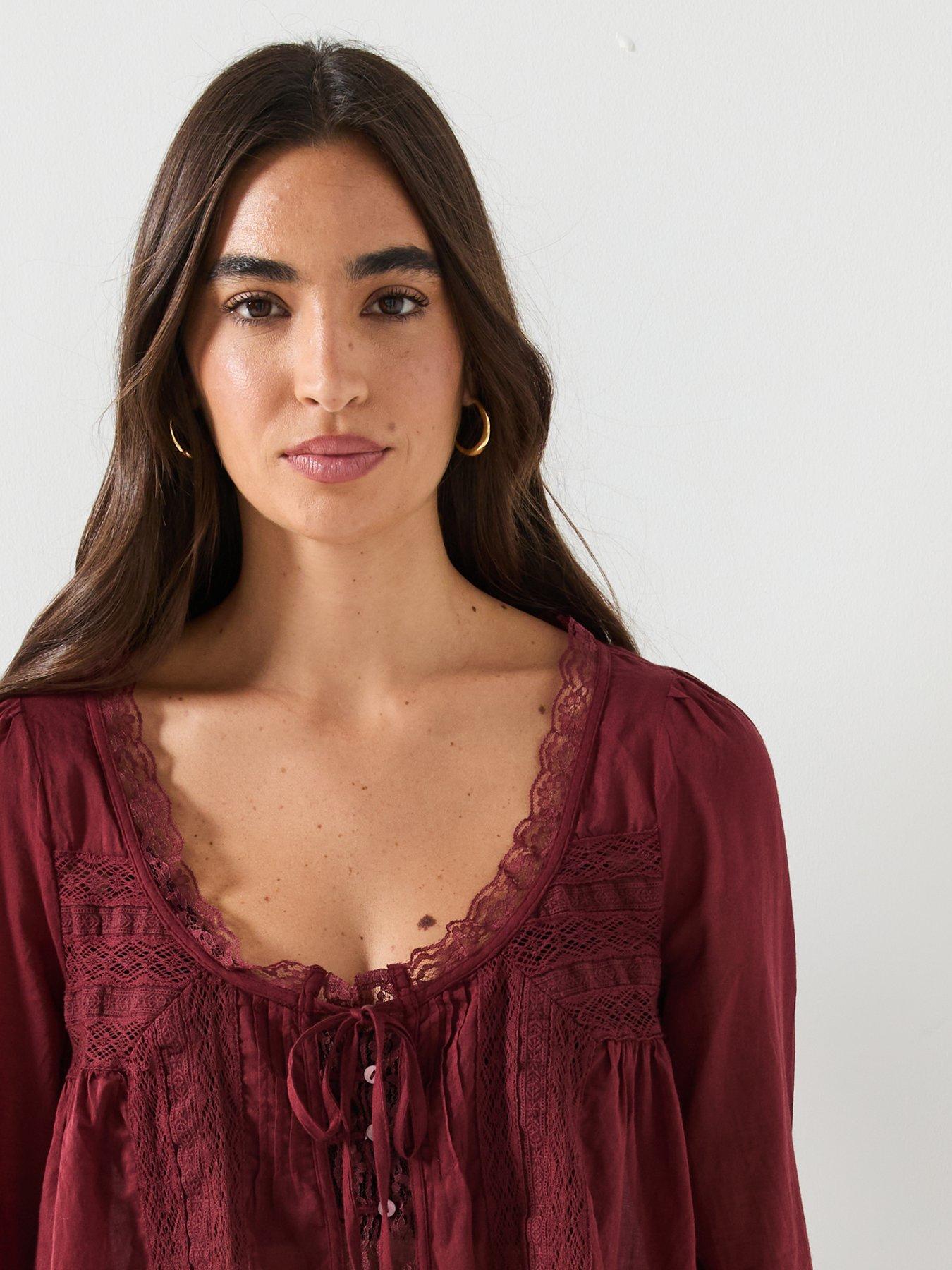Image 4 of 6 of FREE PEOPLE Long Sleeve Evermore Blouse - Red