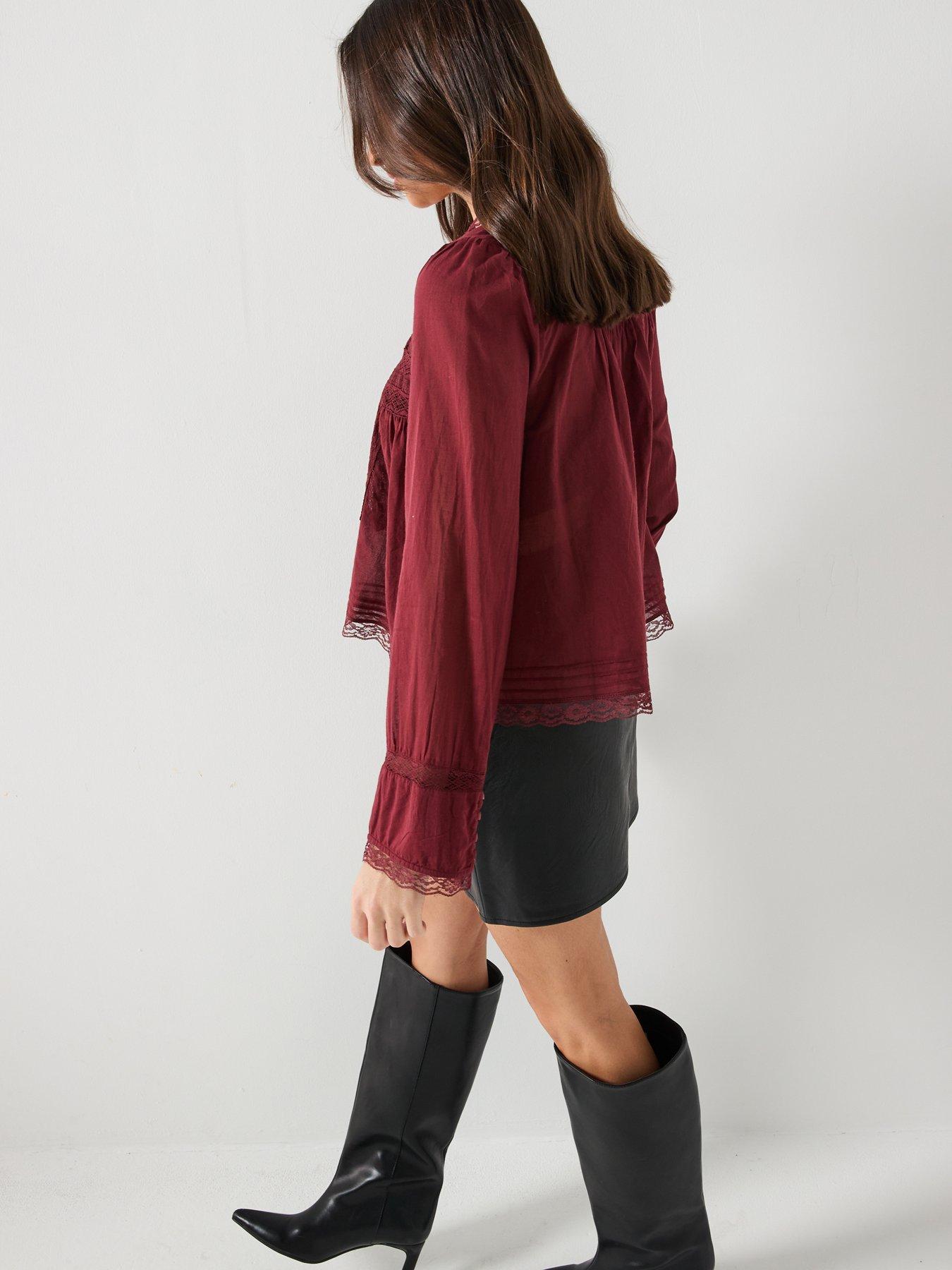 Image 6 of 6 of FREE PEOPLE Long Sleeve Evermore Blouse - Red