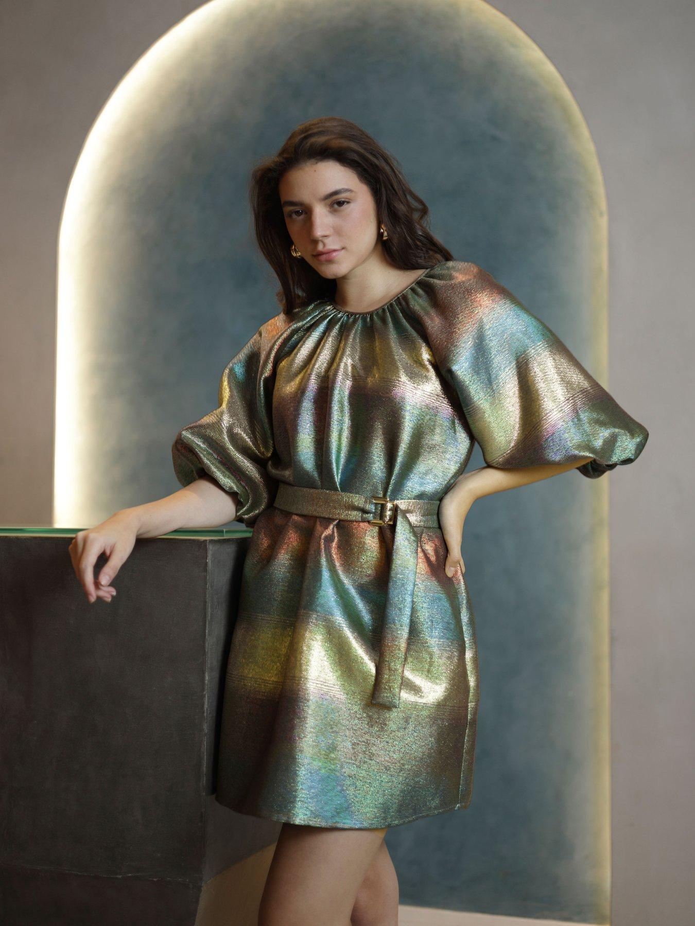 Image 3 of 6 of Emily Lovelock Jaquard Metallic Dress - Multi