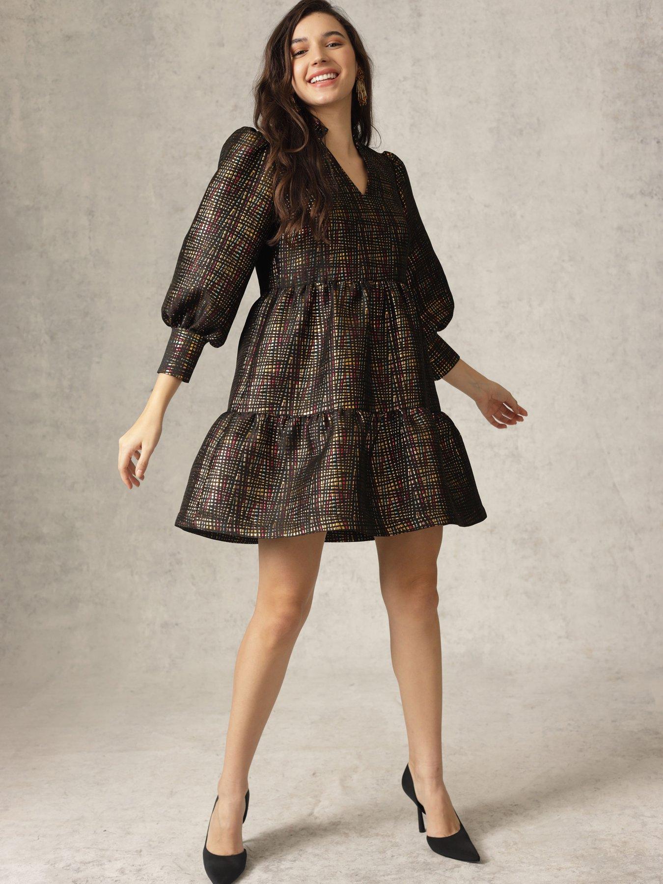 Image 3 of 5 of Emily Lovelock Jaquard Metallic Dress