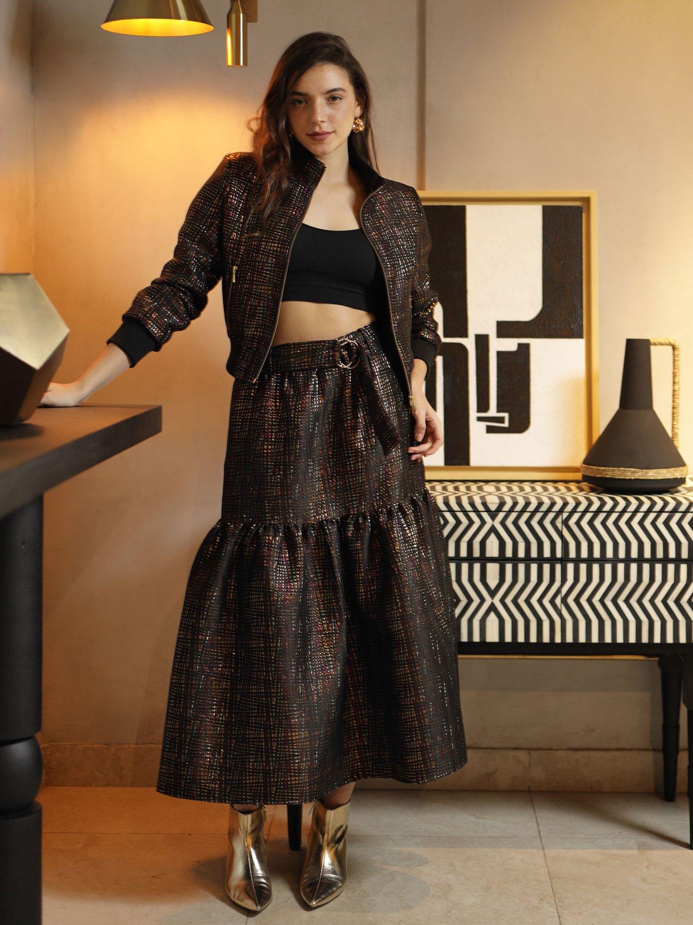 Image 1 of 5 of Emily Lovelock Jaquard Bomber Jacket - Black