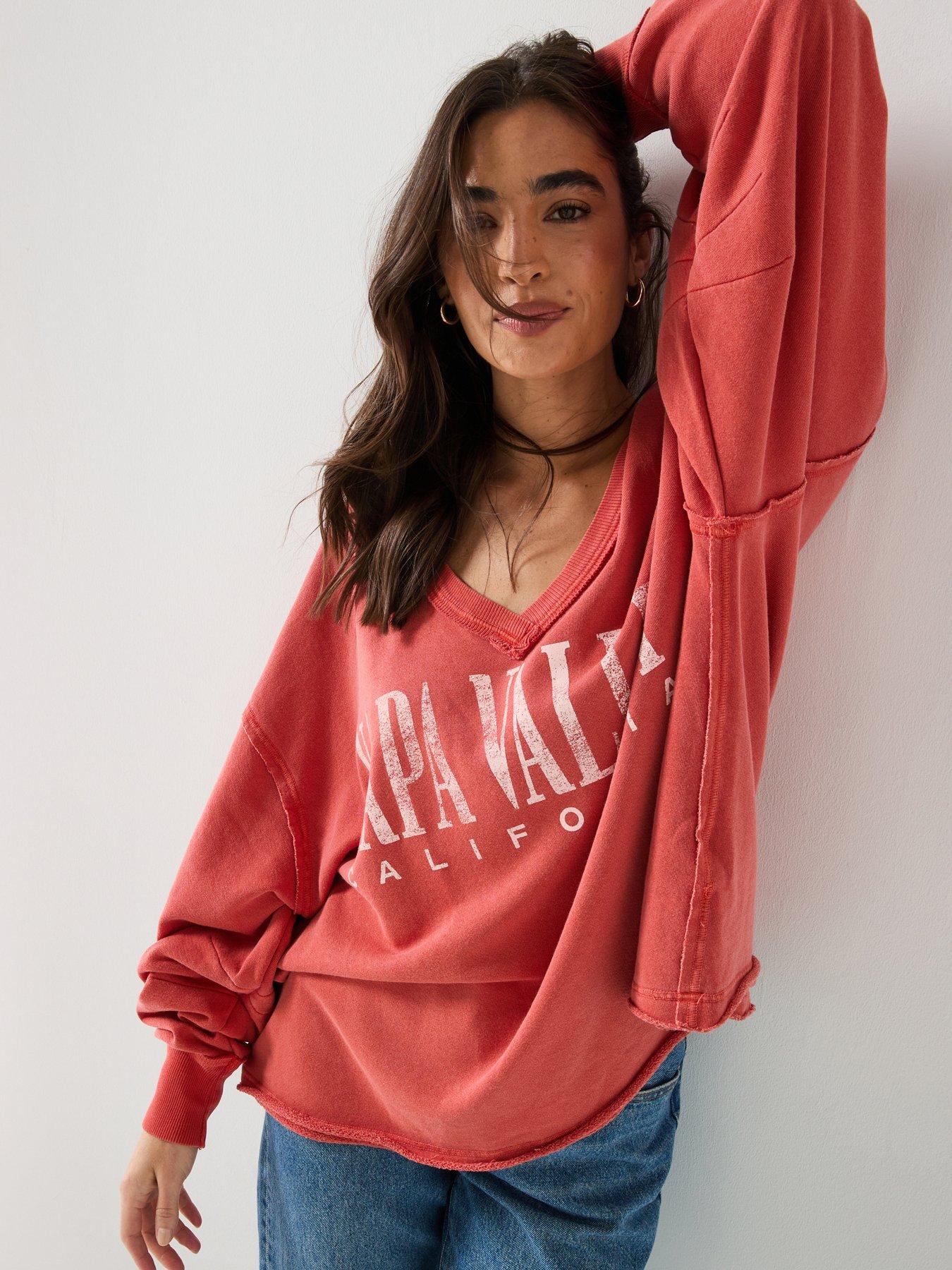 undefined Venice V Neck Graphic Sweatshirt - Pink