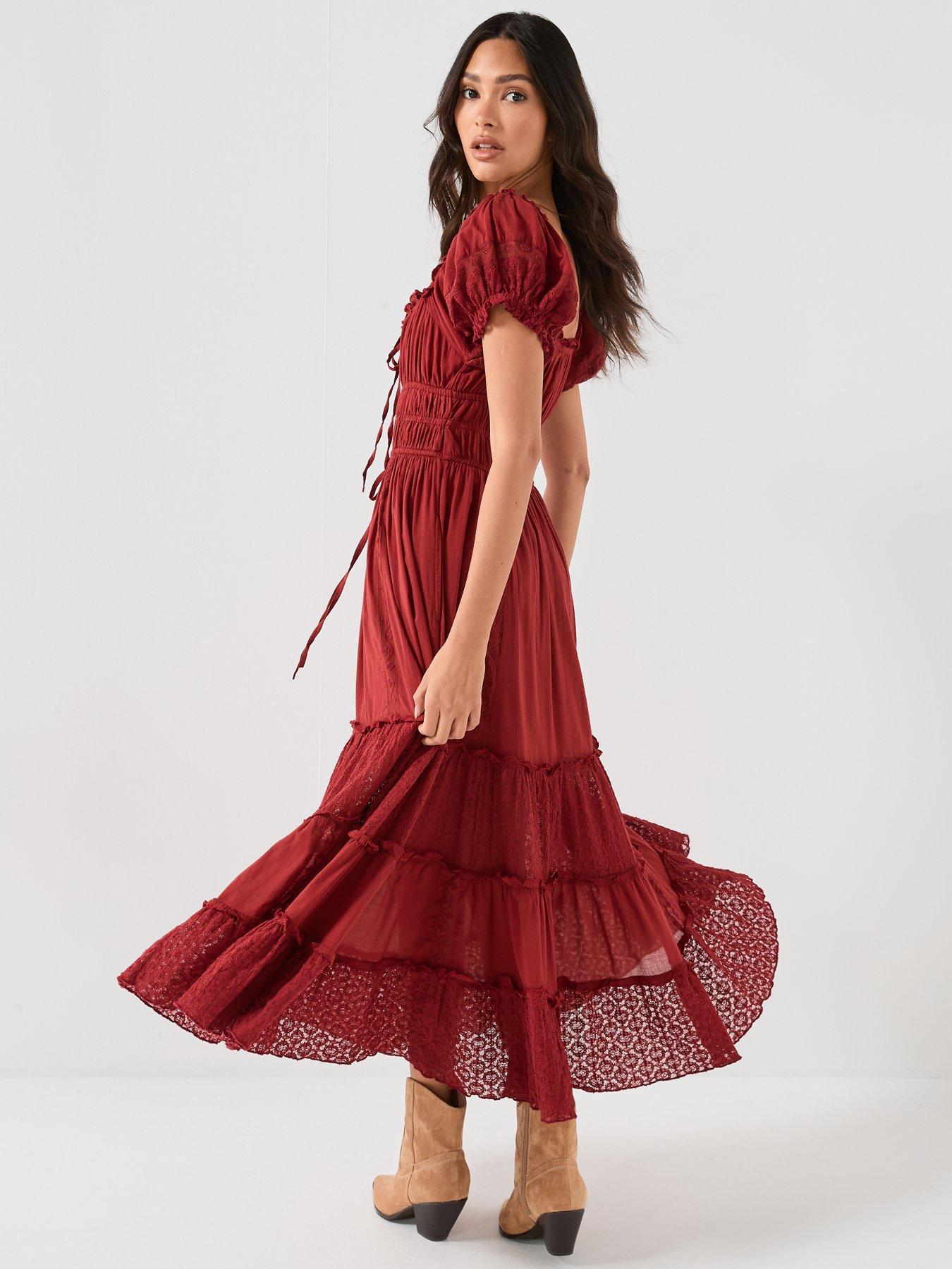  image of free-people-falling-sun-midi-dress-red
