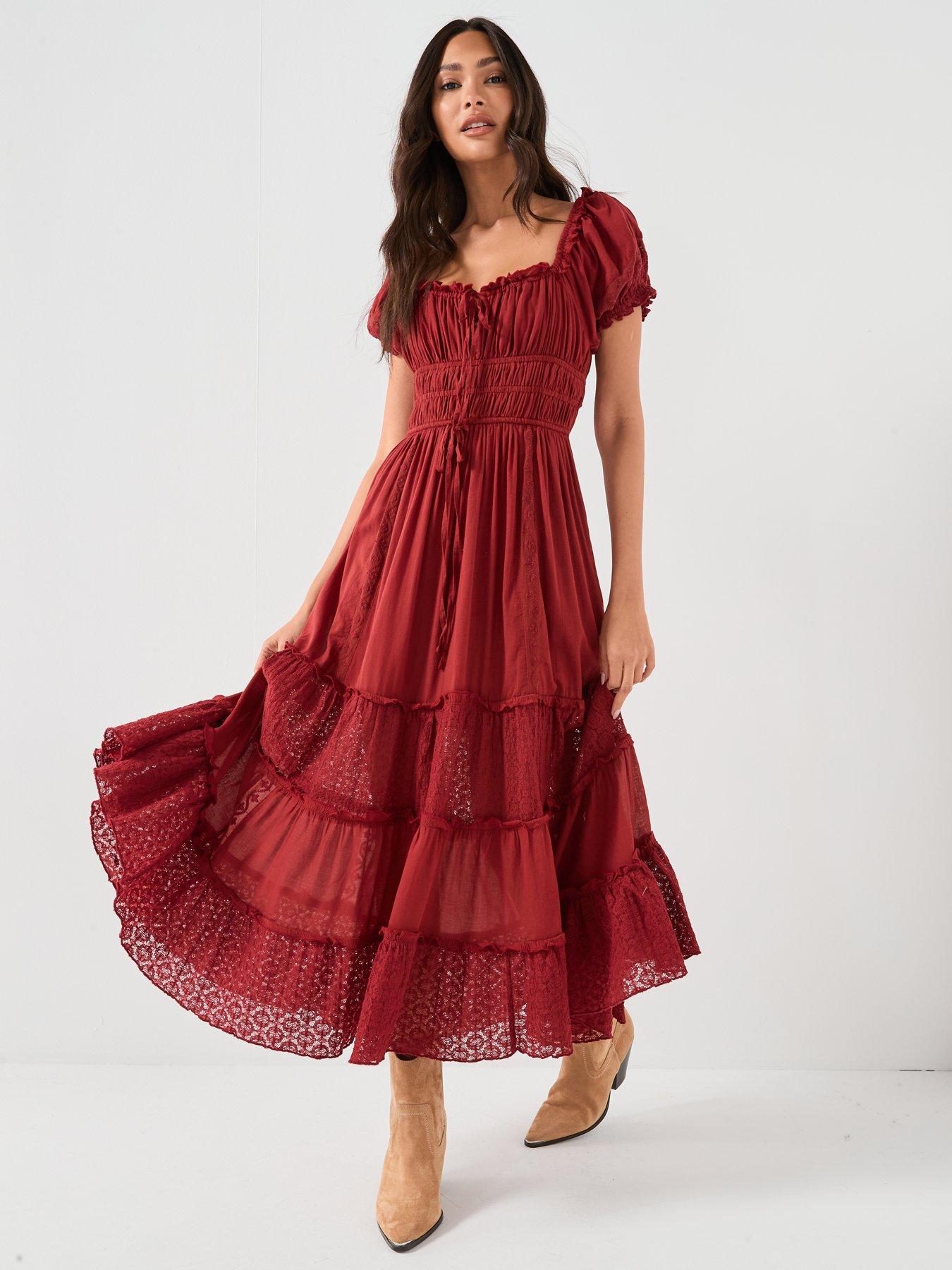  image of free-people-falling-sun-midi-dress-red