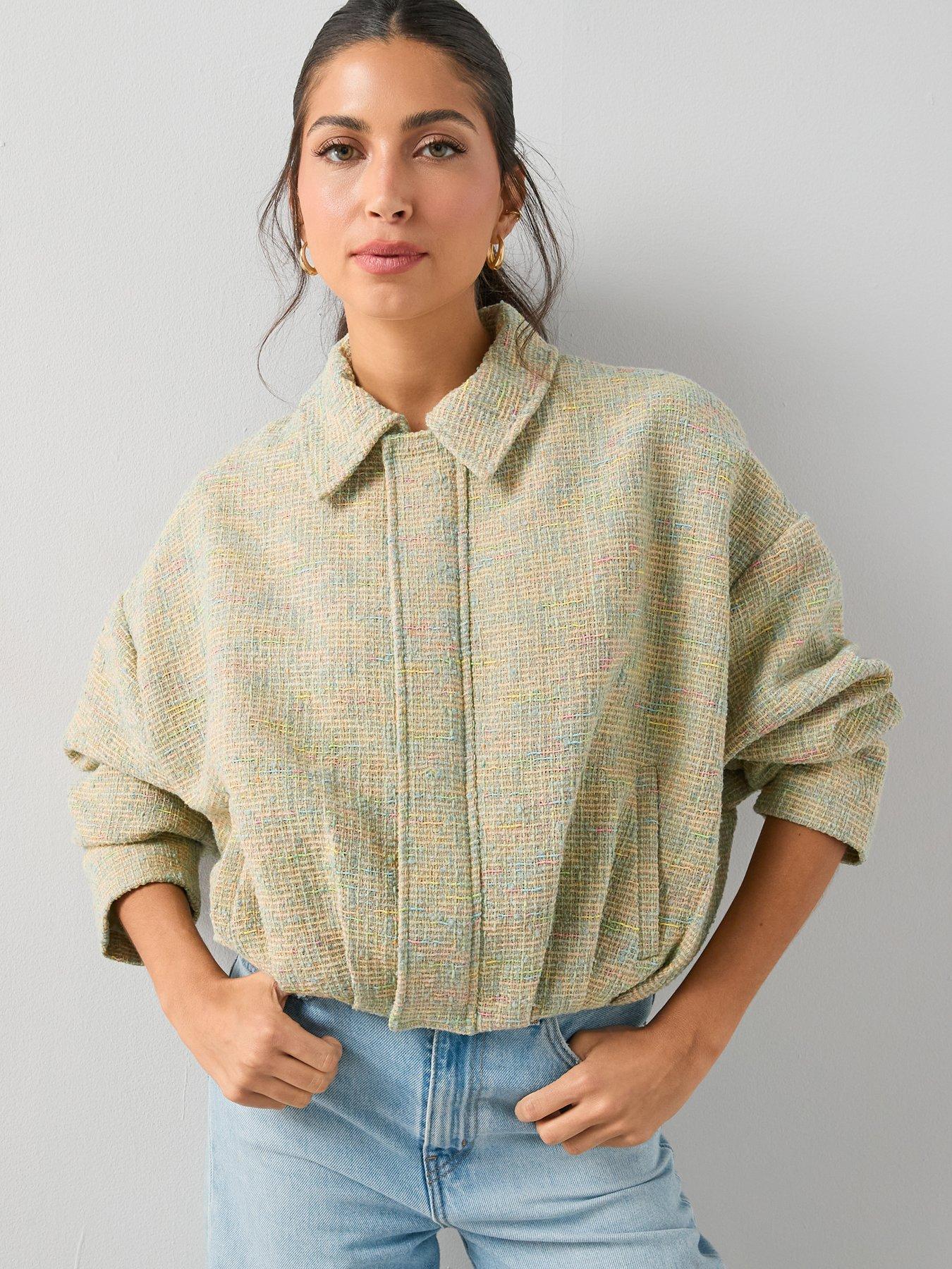 The Very Collection Boucle Bomber Jacket - Green