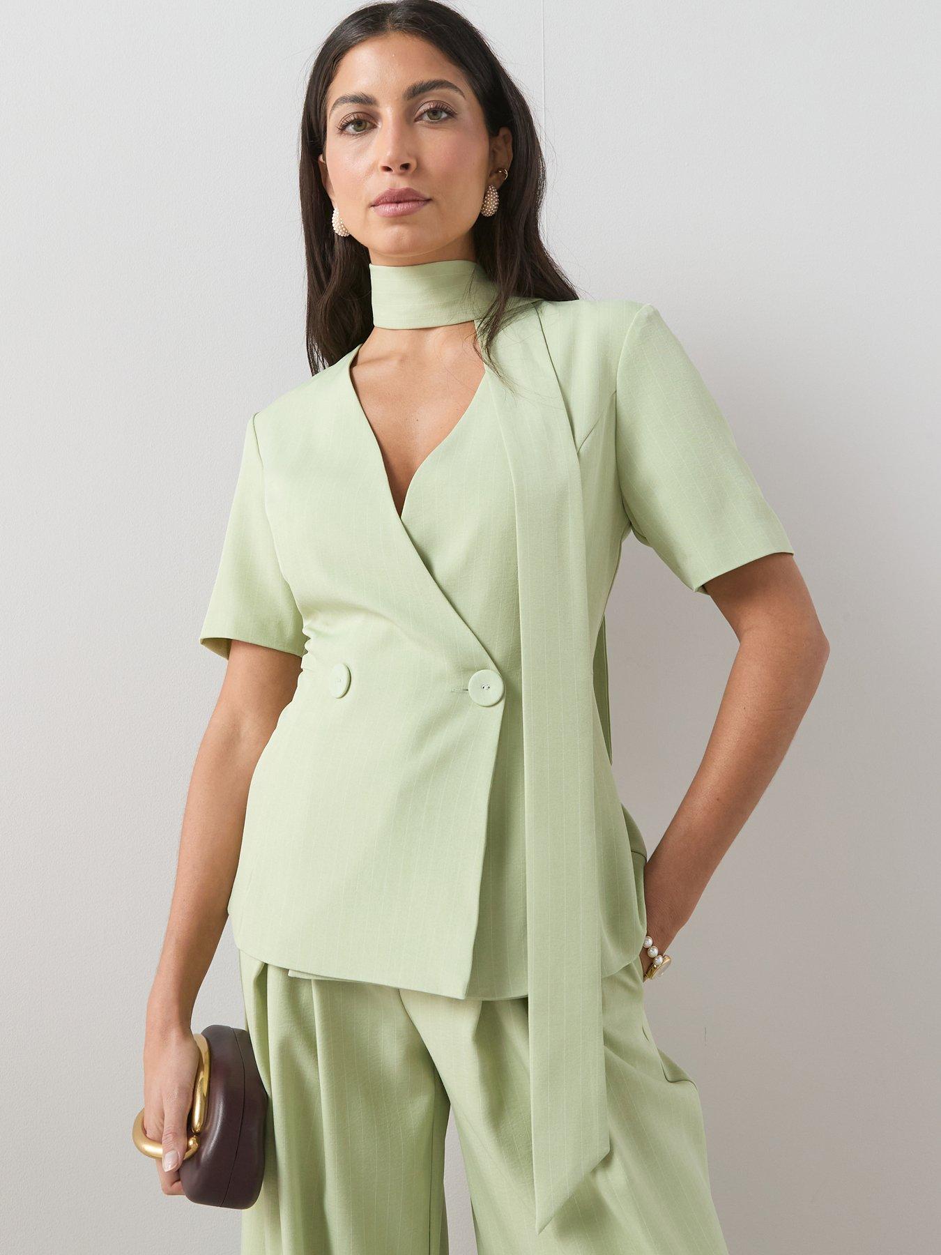 The Very Collection Pinstripe Short Sleeve Tailored Top - Sage
