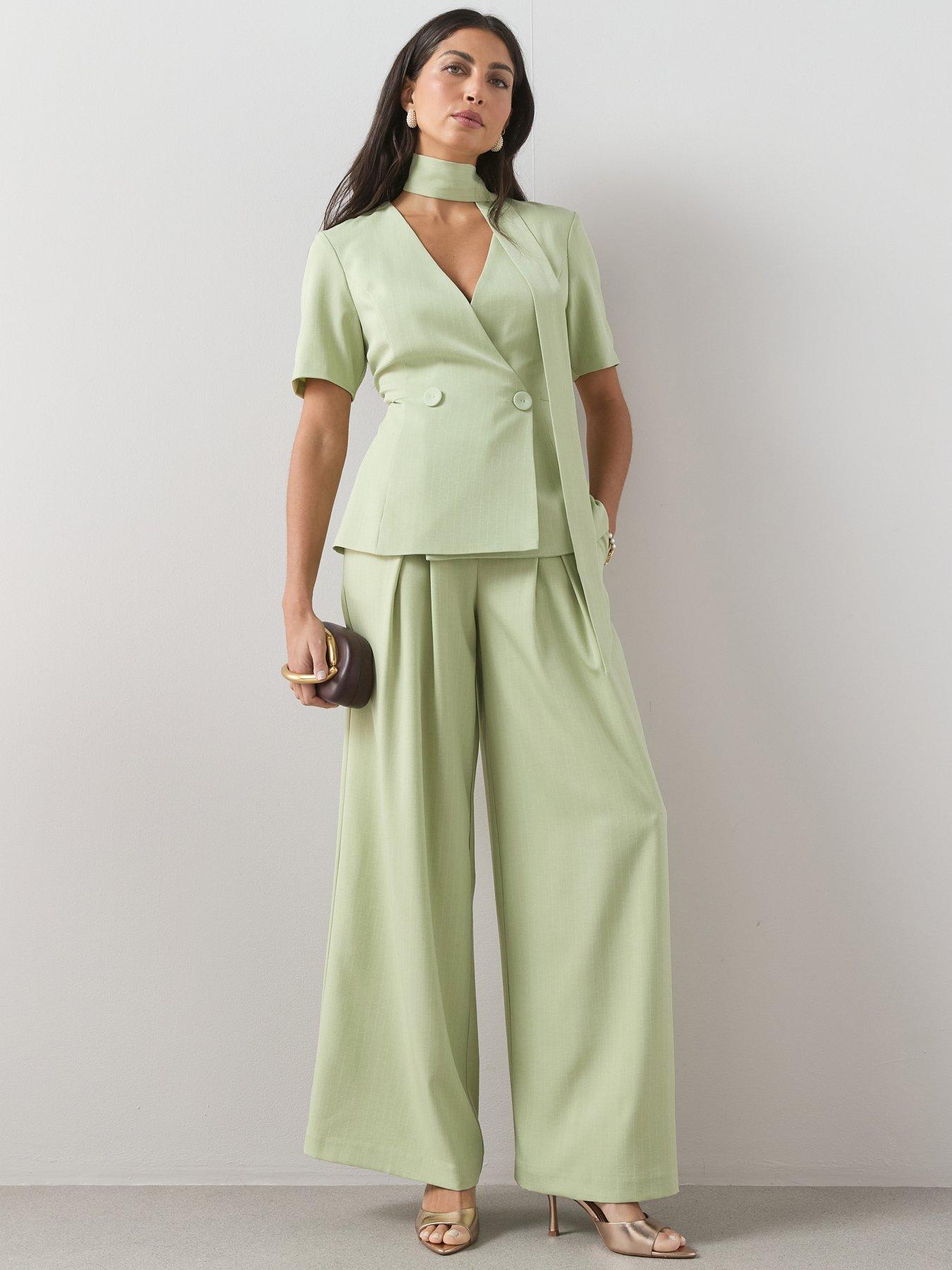 The Very Collection Tailored Pinstripe Pleated Wide Leg Trousers - Sage