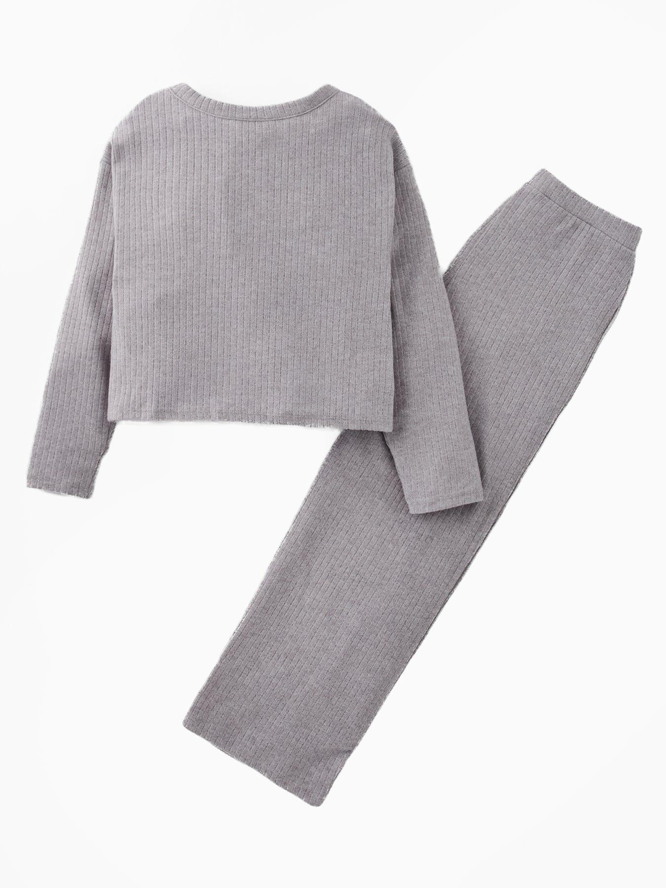 back image of the-very-collection-girls-soft-touch-bow-front-top-with-flare-trousers-grey