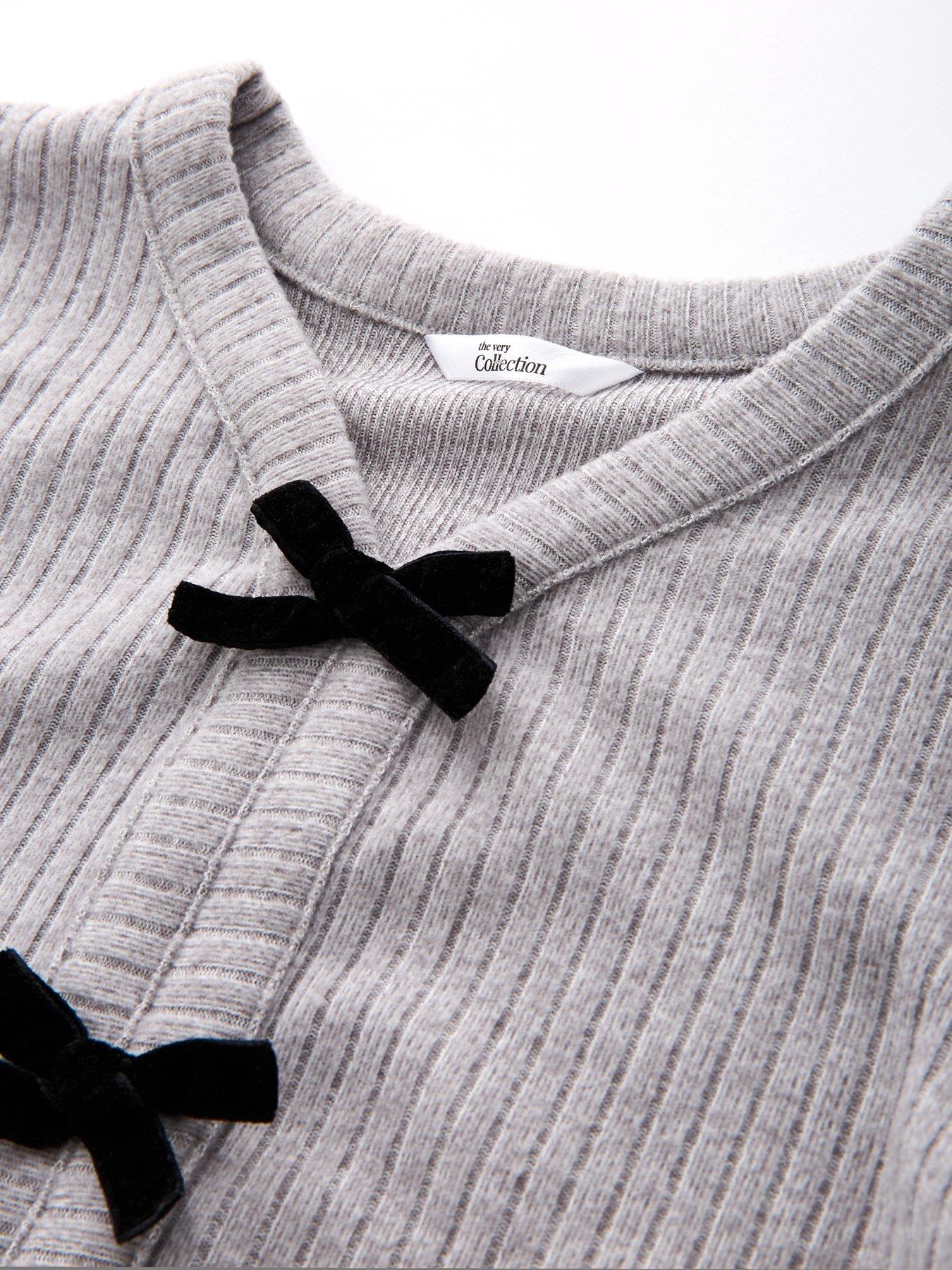  image of the-very-collection-girls-soft-touch-bow-front-top-with-flare-trousers-grey