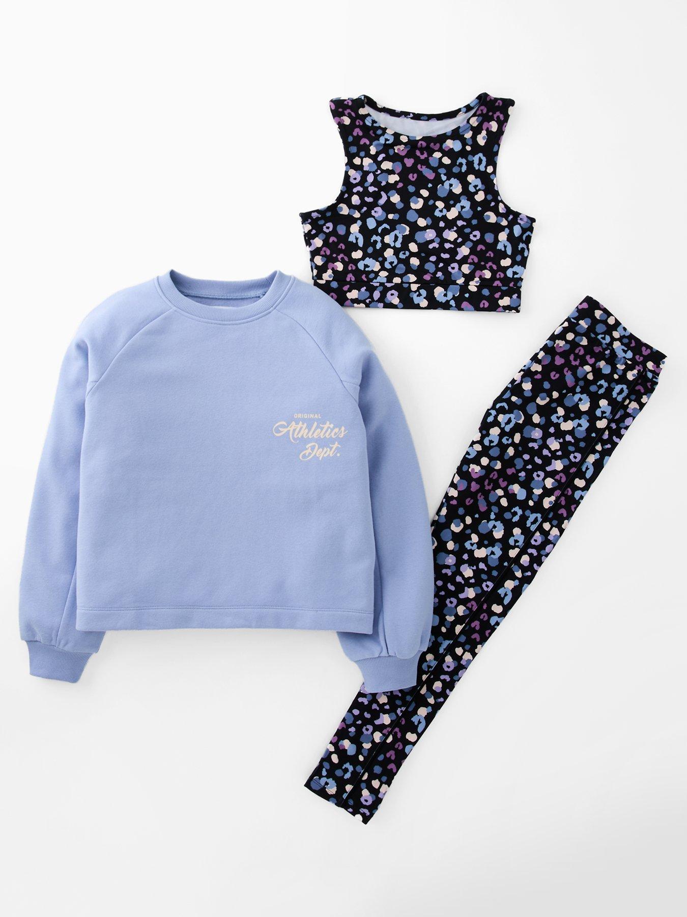 image of the-very-collection-girls-3-piece-activewear-set-with-sweatshirt-print