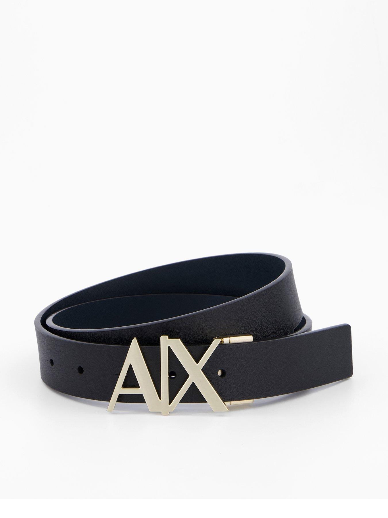 Armani Exchange Logo Buckle Reversible Leather Belt - Navy