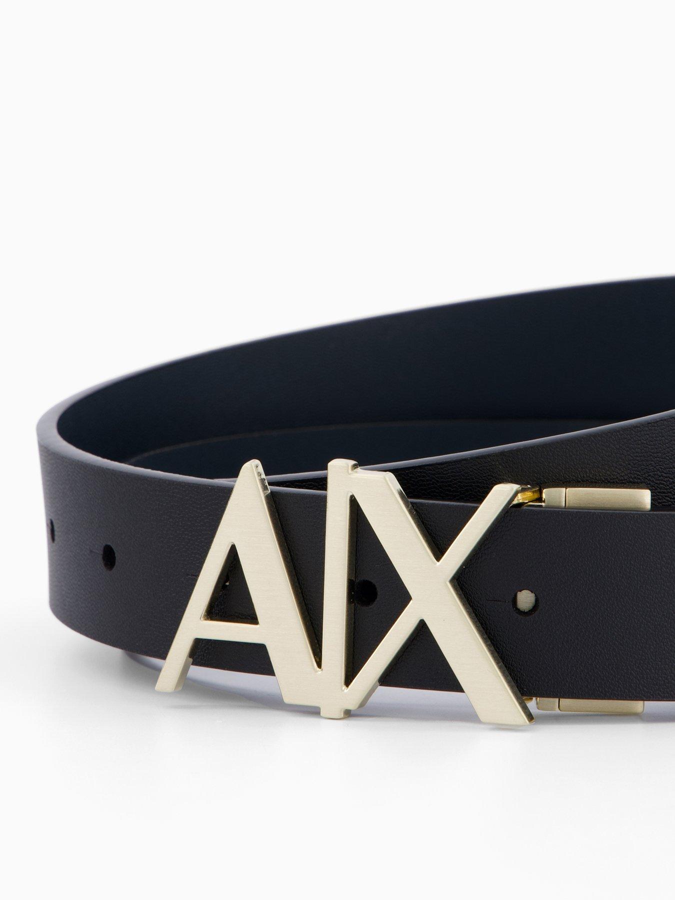 Image 2 of 4 of Armani Exchange Logo Buckle Reversible Leather Belt - Navy