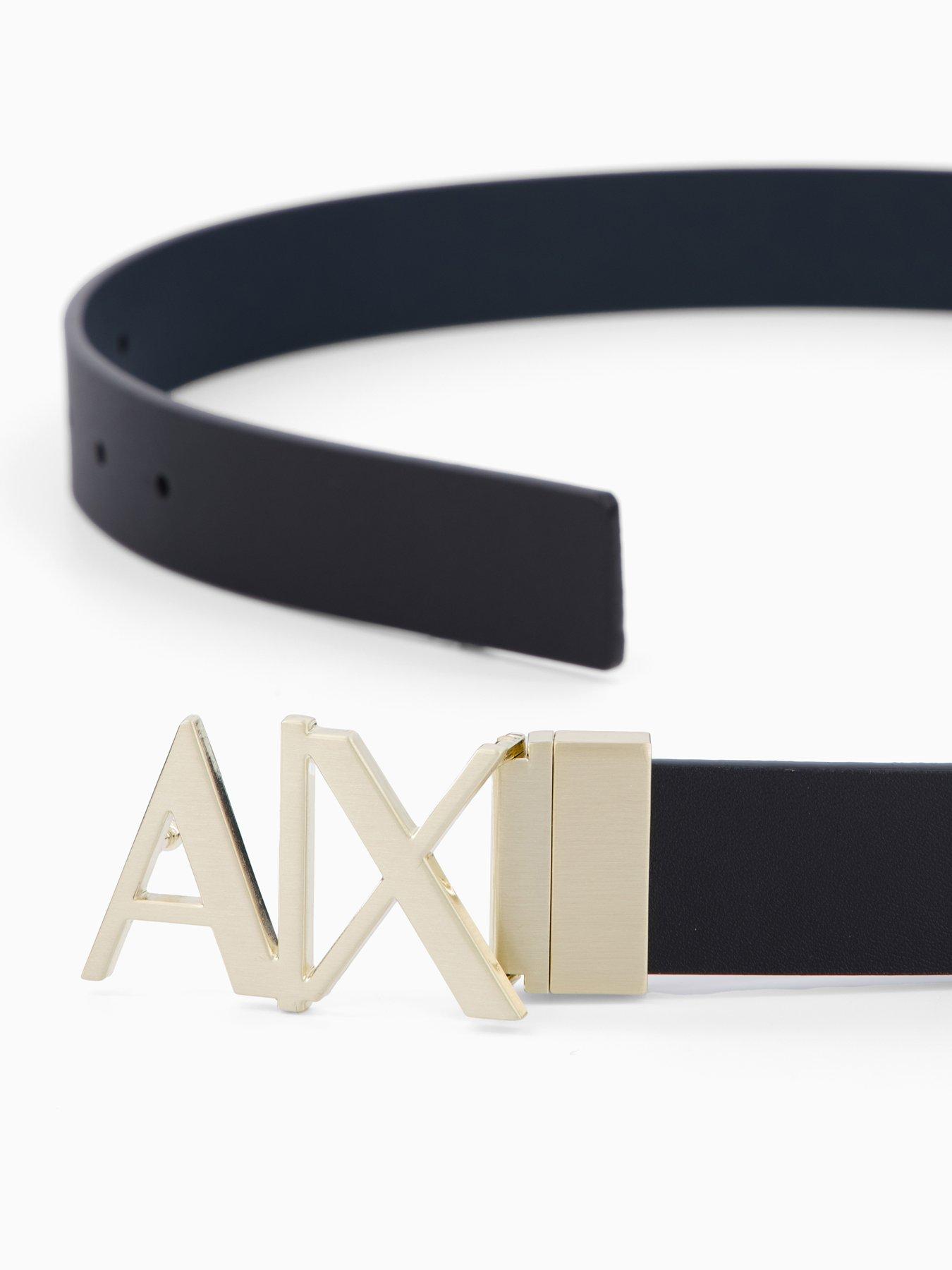 Image 3 of 4 of Armani Exchange Logo Buckle Reversible Leather Belt - Navy