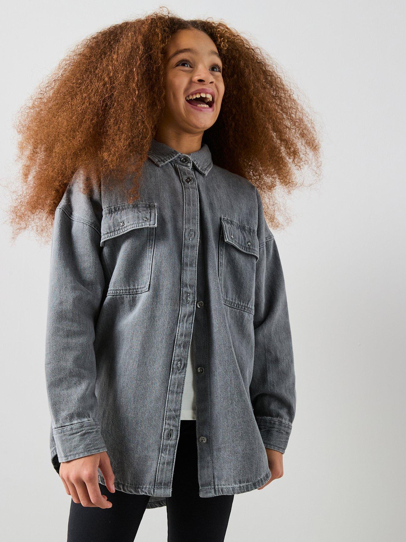 The Very Collection Girls 3 Piece Denim Shirt With Top And Flare Leggings Set - Dark Wash