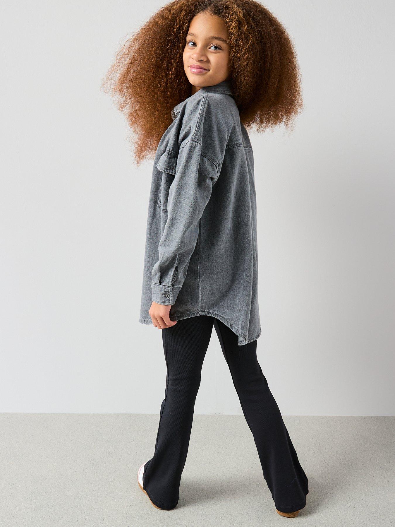 Image 4 of 6 of The Very Collection Girls 3 Piece Denim Shirt With Top And Flare Leggings Set - Dark Wash