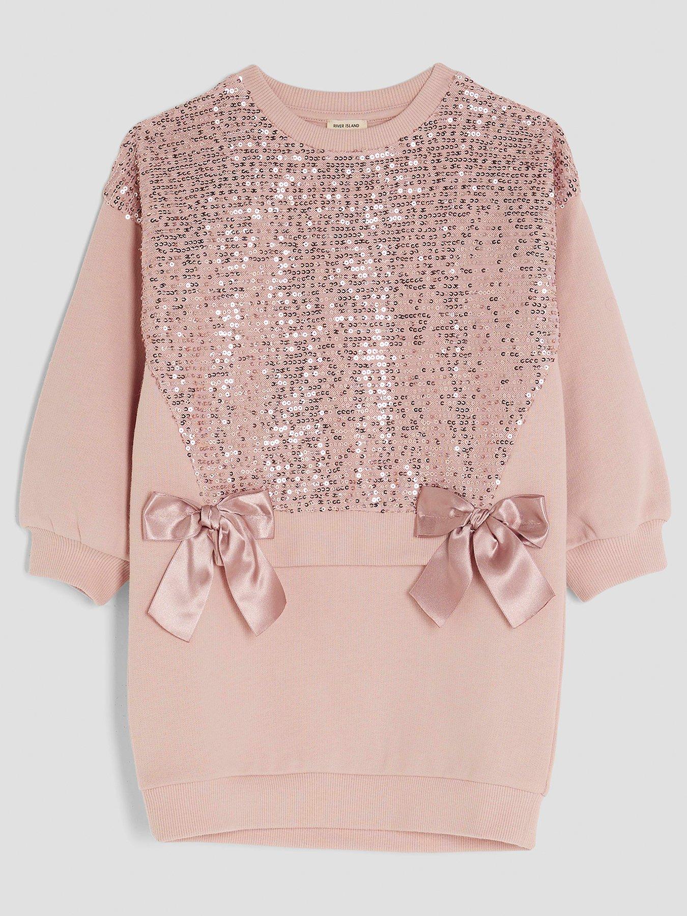 undefined Girls Sequin Sweat Dress - Pink