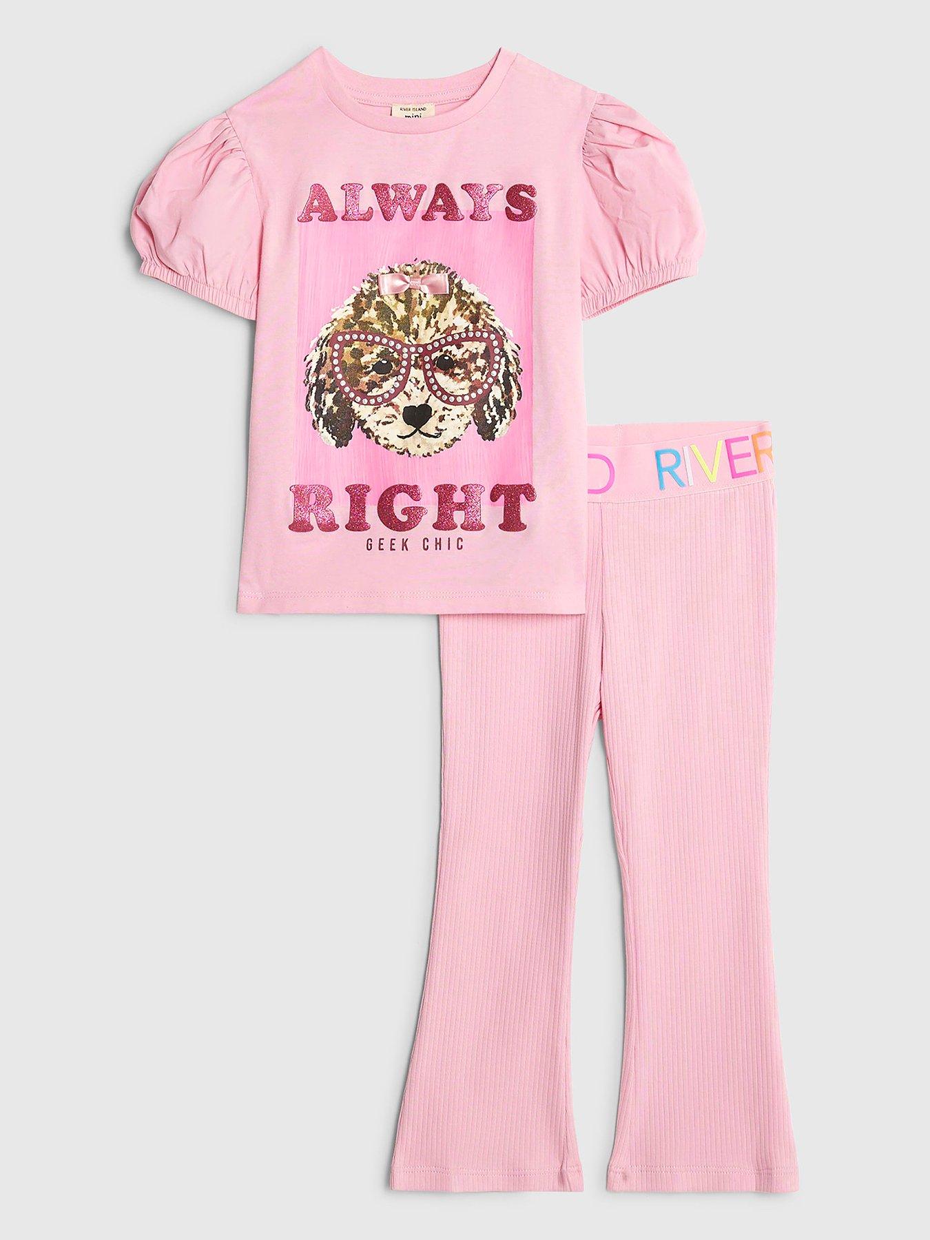 River Island Mini Girls Always Right Dog T-Shirt Set - Pink