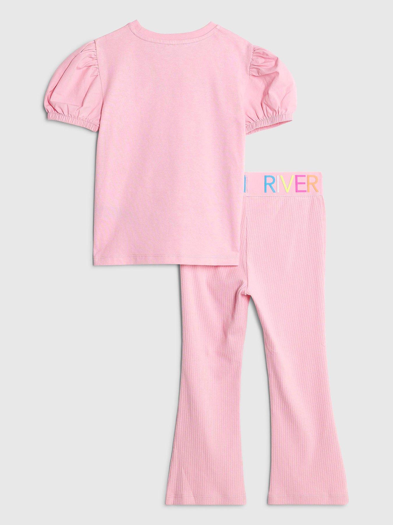 Image 2 of 5 of River Island Mini Mini Girls Always Right Dog T-shirt Set - Pink