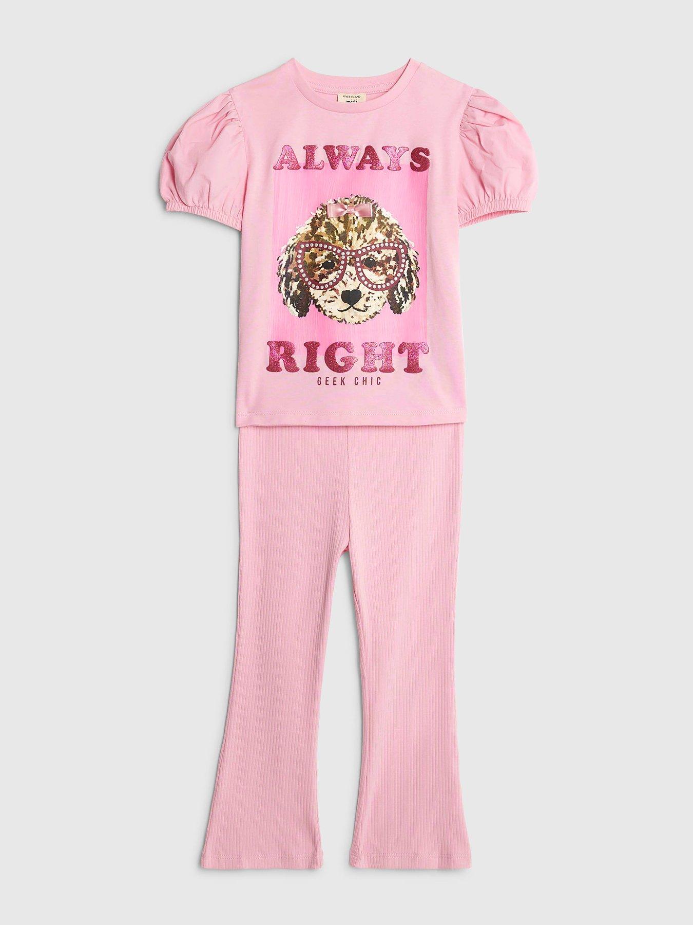 Image 3 of 5 of River Island Mini Mini Girls Always Right Dog T-shirt Set - Pink