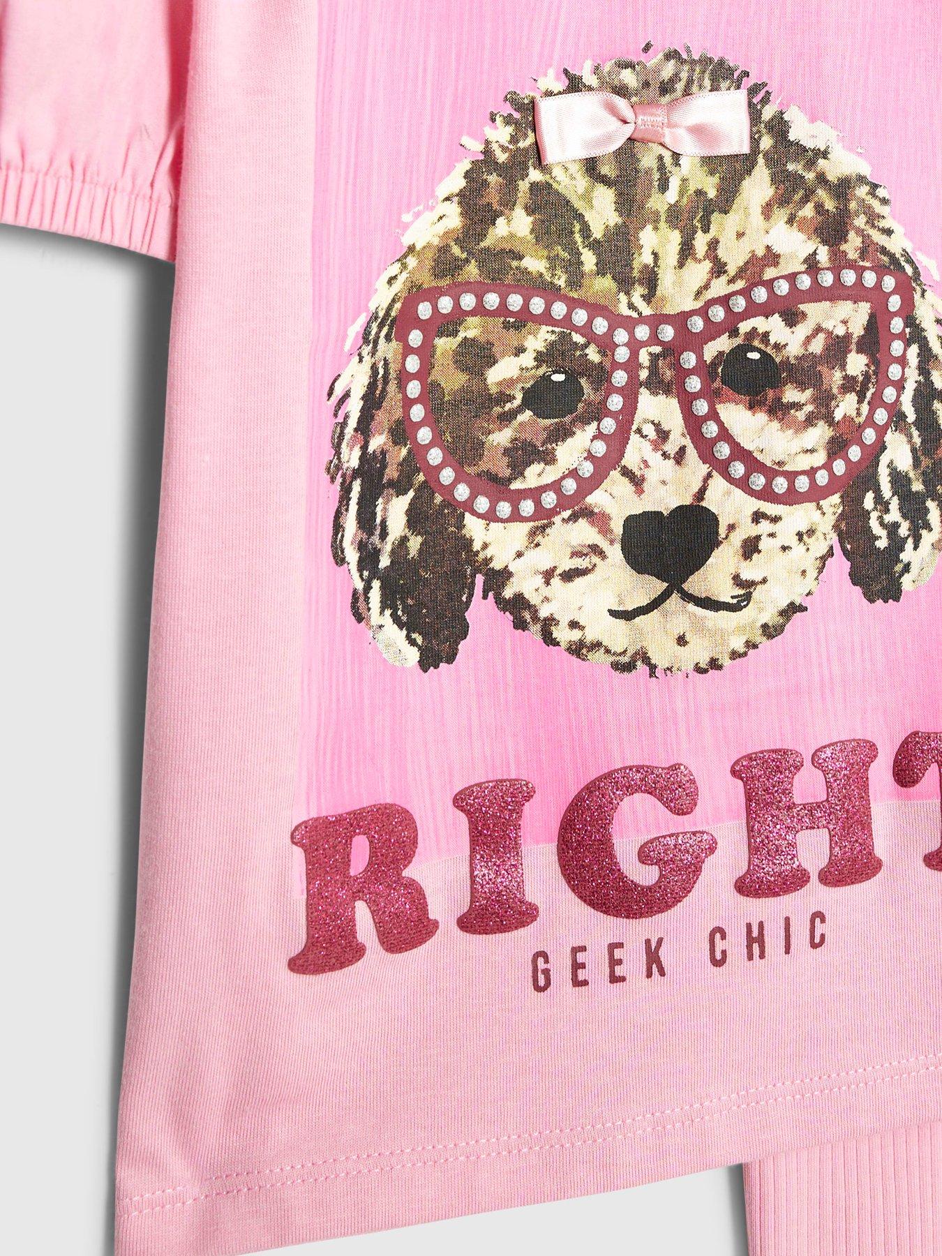Image 4 of 5 of River Island Mini Mini Girls Always Right Dog T-shirt Set - Pink