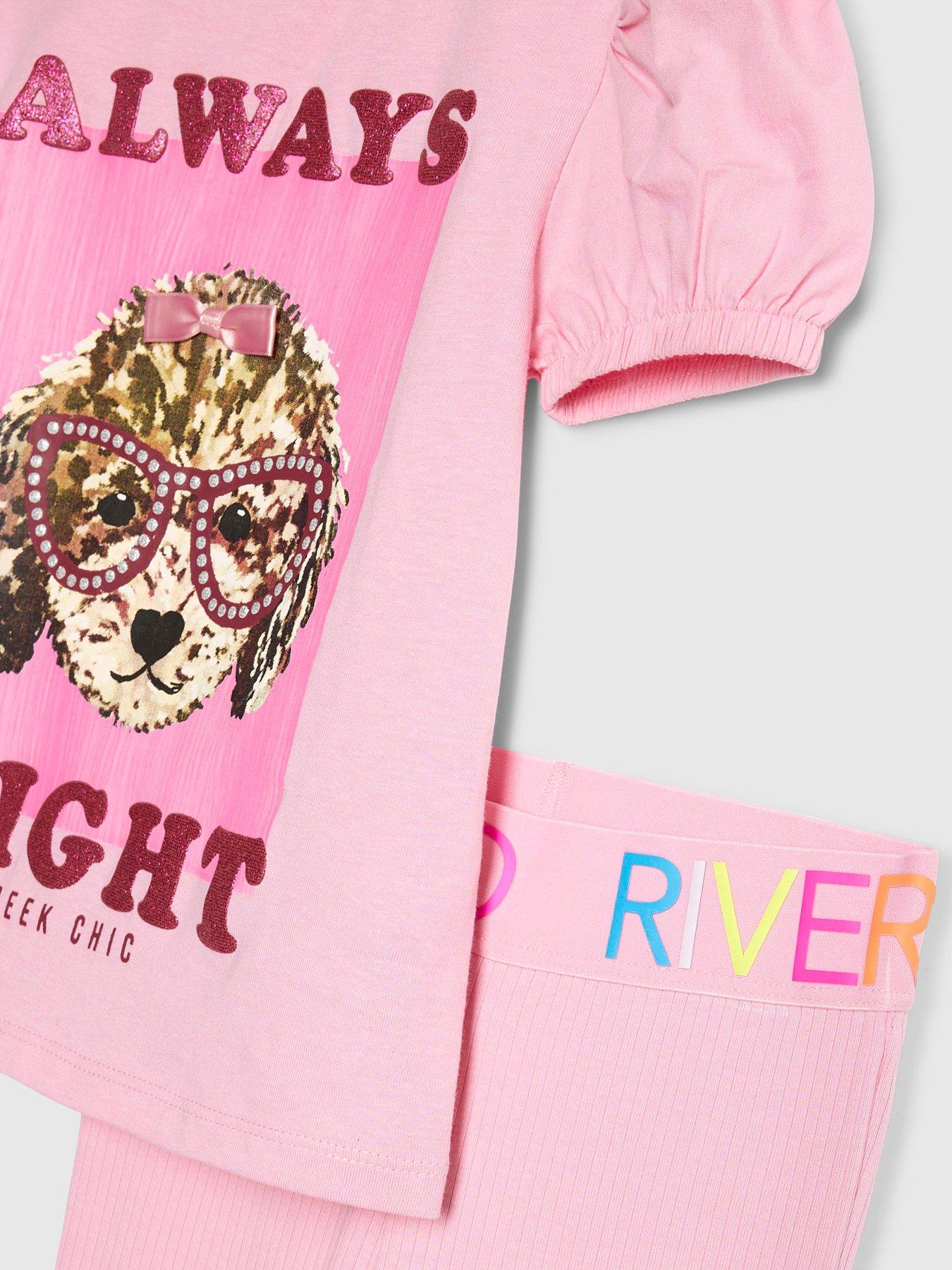 Image 5 of 5 of River Island Mini Mini Girls Always Right Dog T-shirt Set - Pink