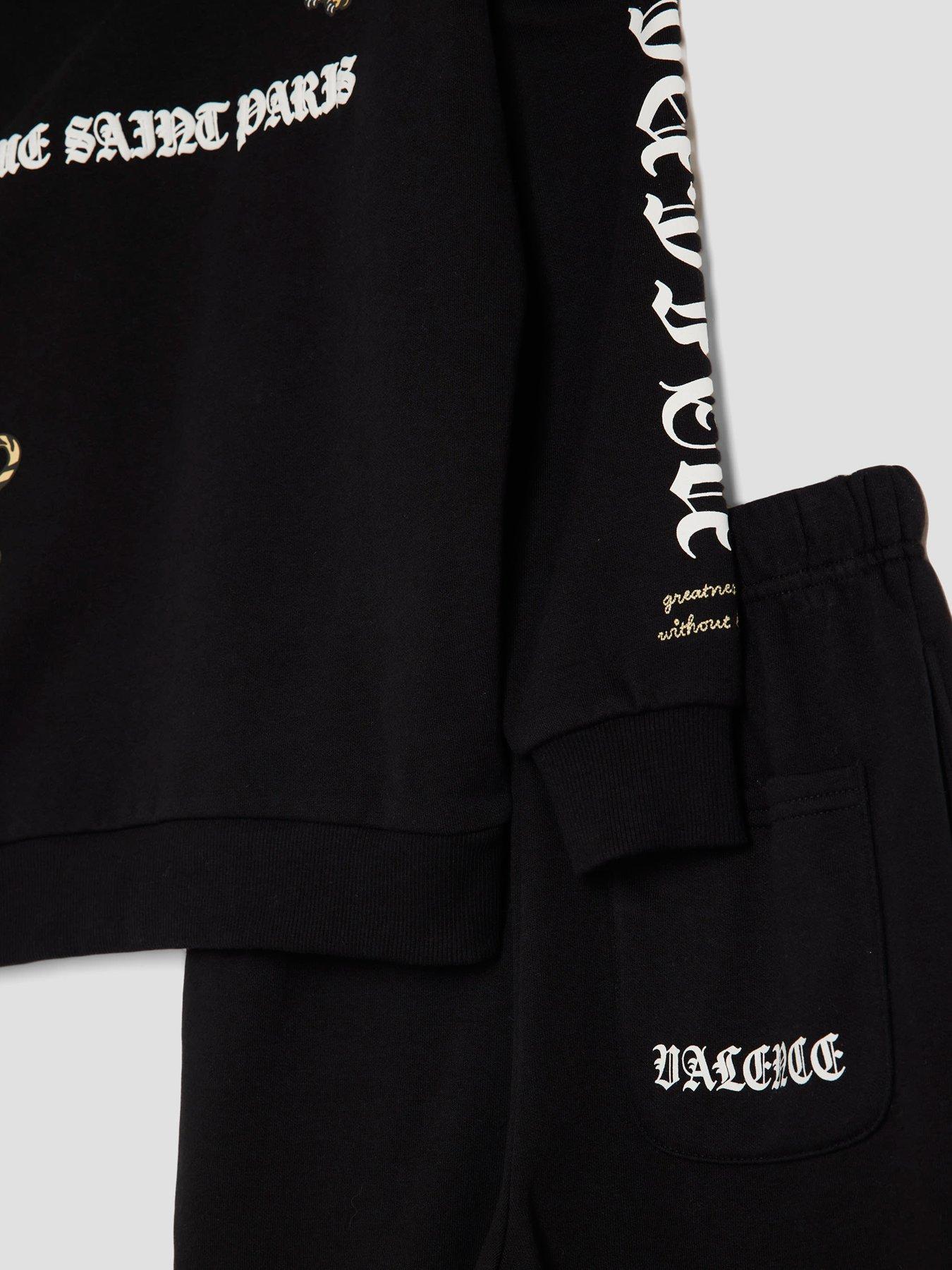  image of river-island-older-boys-gothic-badge-hoodie-set-black