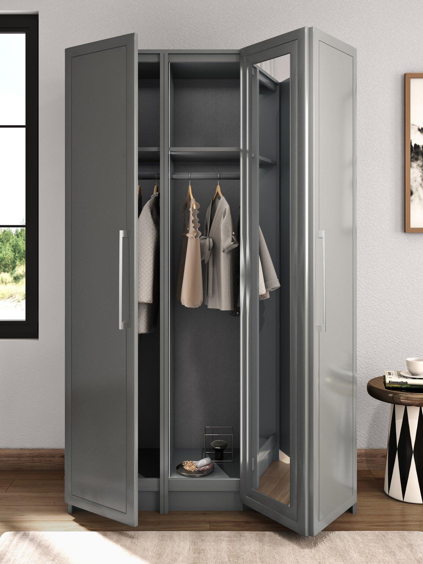 One Call Sinai Ready Assembled 3 Door Bifold Wardrobe With Mirror