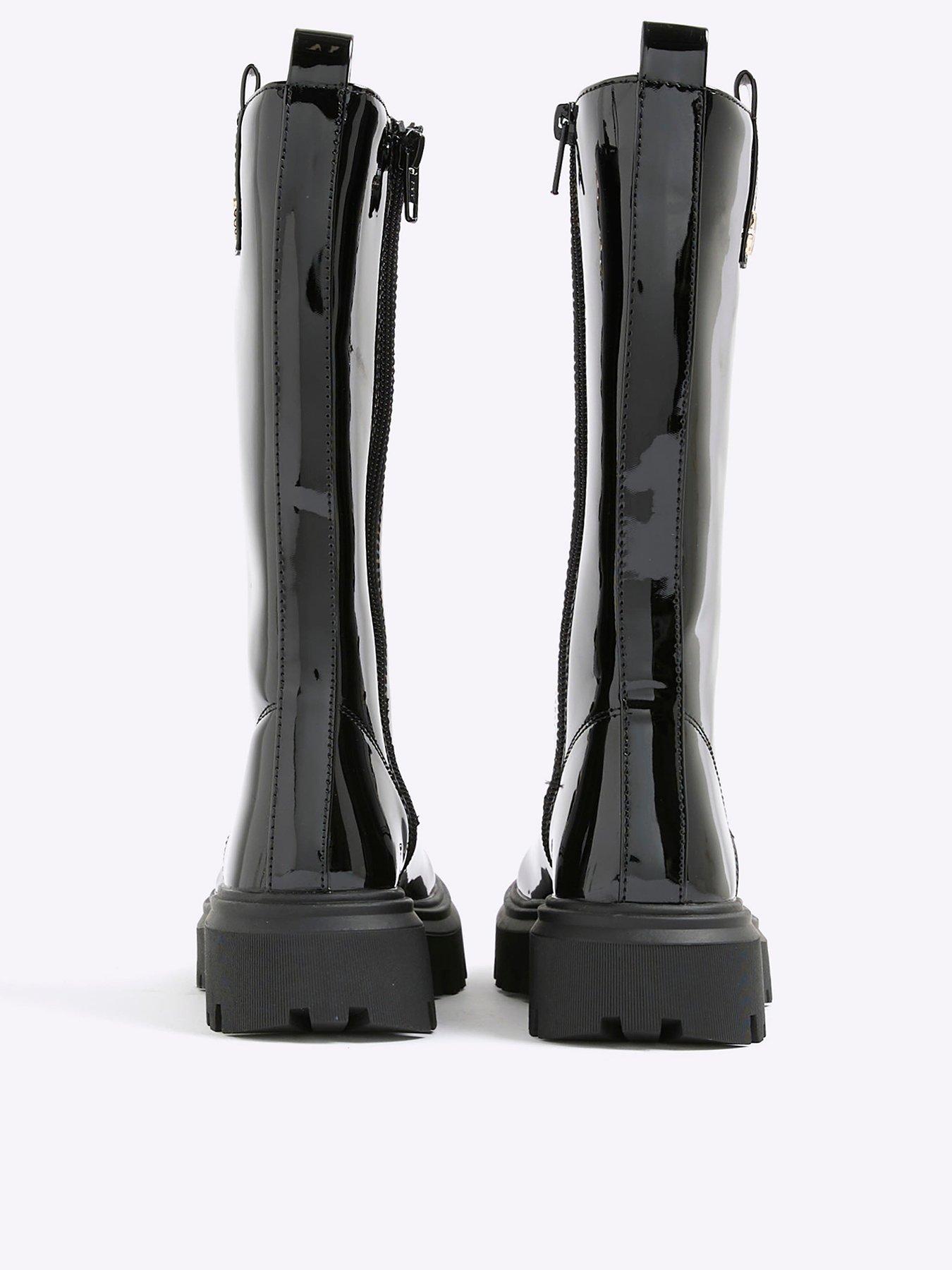 Image 3 of 5 of River Island Older Girls Lace Up Knee High Boots - Black