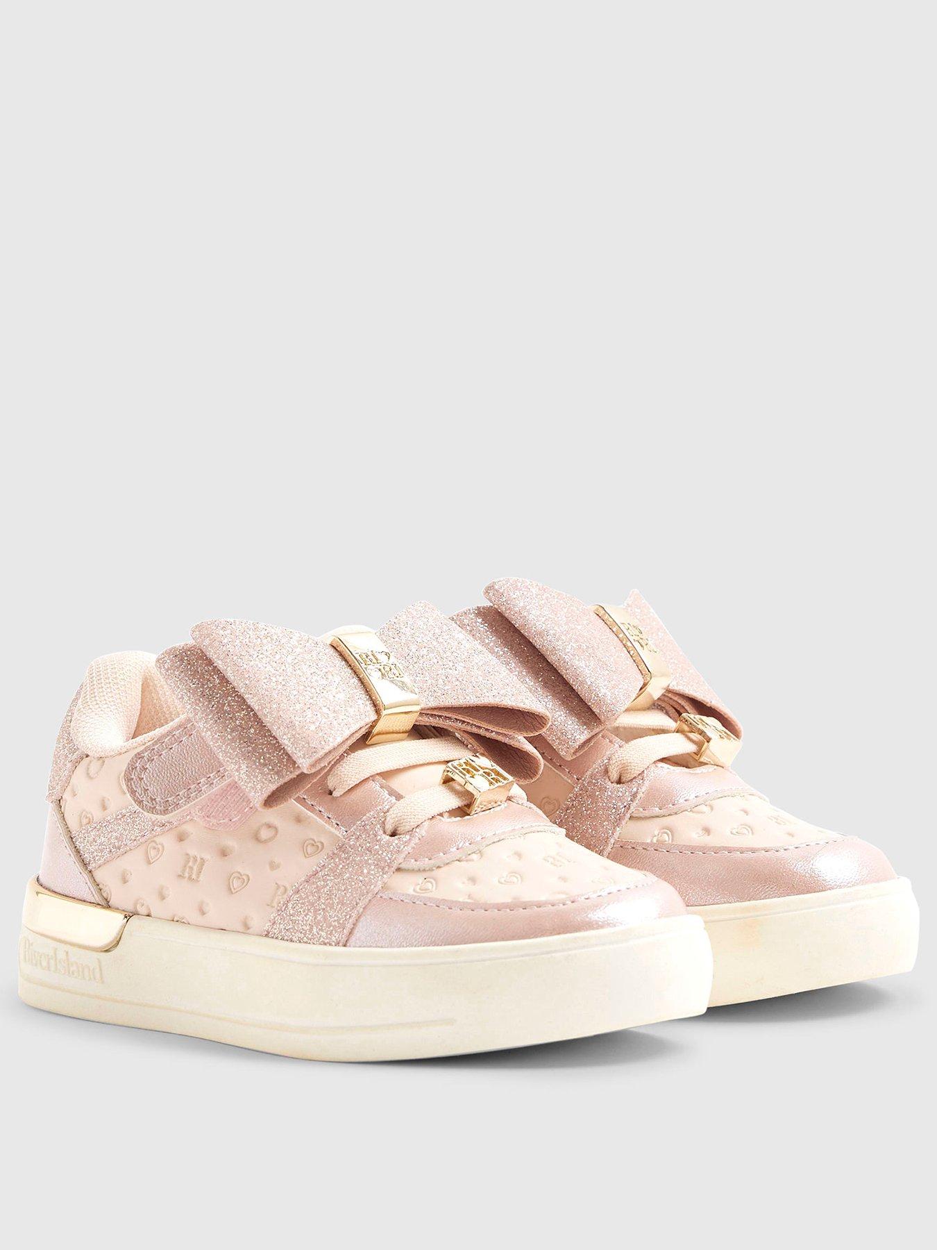 Image 2 of 5 of River Island Mini Mini Girls Bow Glitter Plim Shoes - Pink