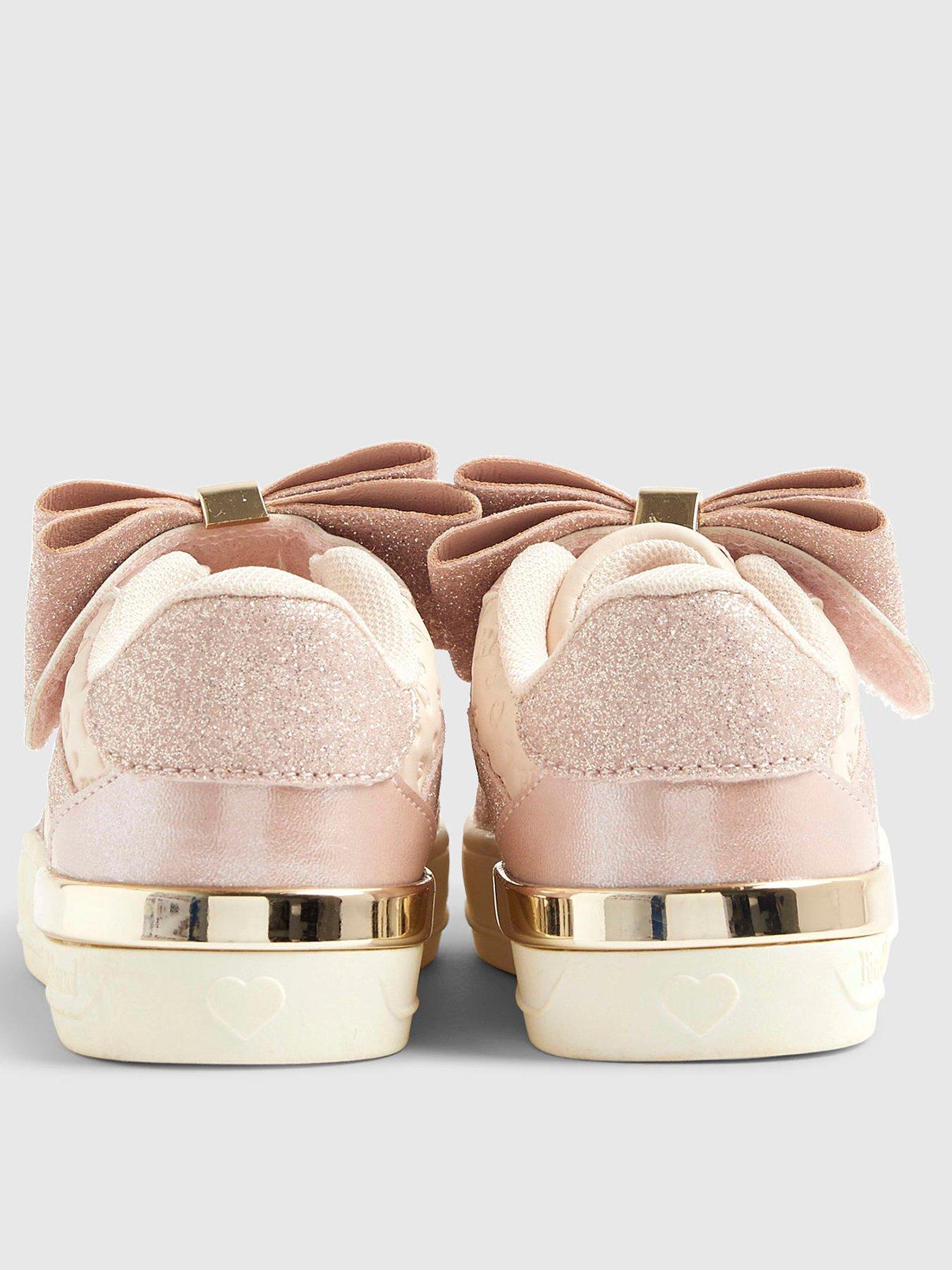 Image 3 of 5 of River Island Mini Mini Girls Bow Glitter Plim Shoes - Pink