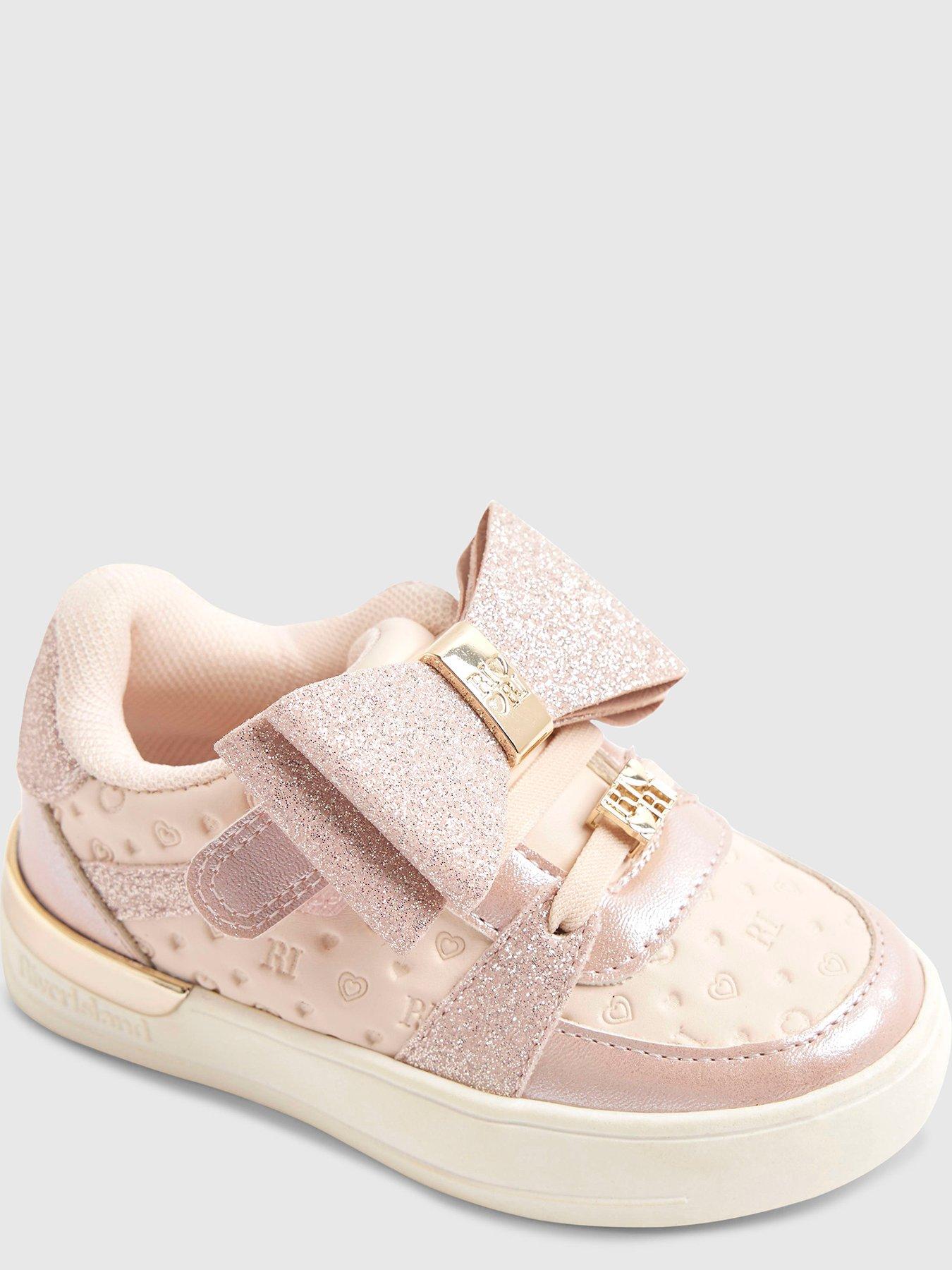 Image 4 of 5 of River Island Mini Mini Girls Bow Glitter Plim Shoes - Pink