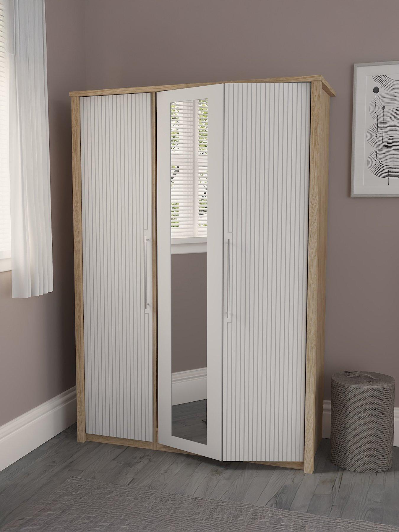 undefined Arvon Part Assembled 3 Door Bifold Wardrobe With Mirror