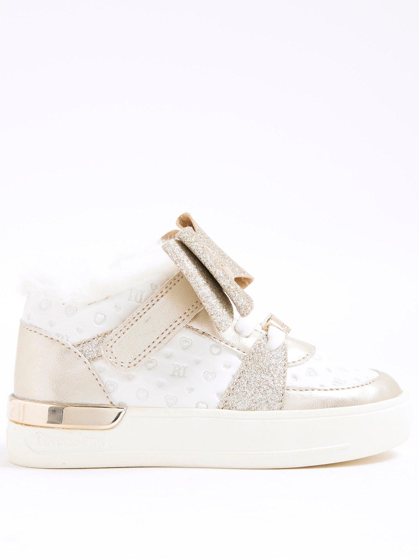 undefined Girls Fur Bow Glitter High Top Shoes - White