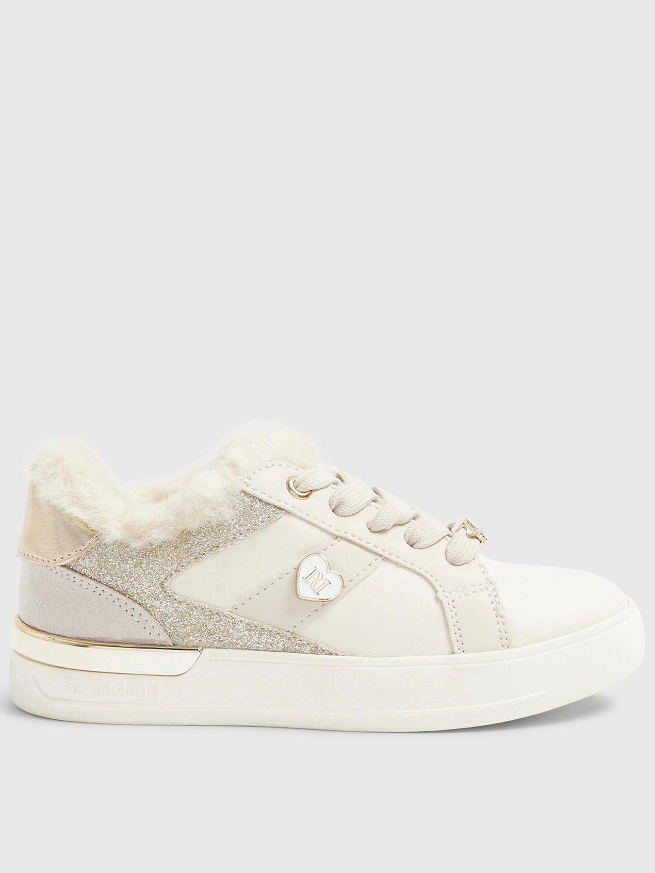 Image 1 of 5 of River Island Older Girls Borg Fur Trainers - Cream